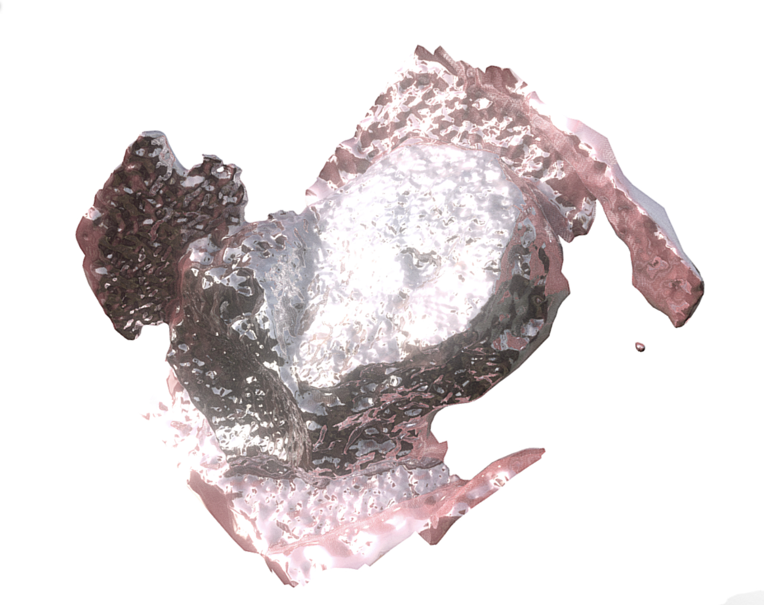 Digital sculpture showing glossy pink abstracted shape 