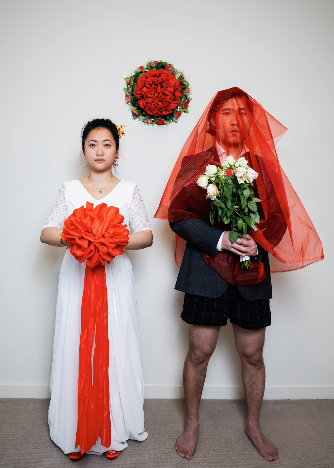 Wedding photo, Chinese culture, marriage, staged photography, self-portraiture.