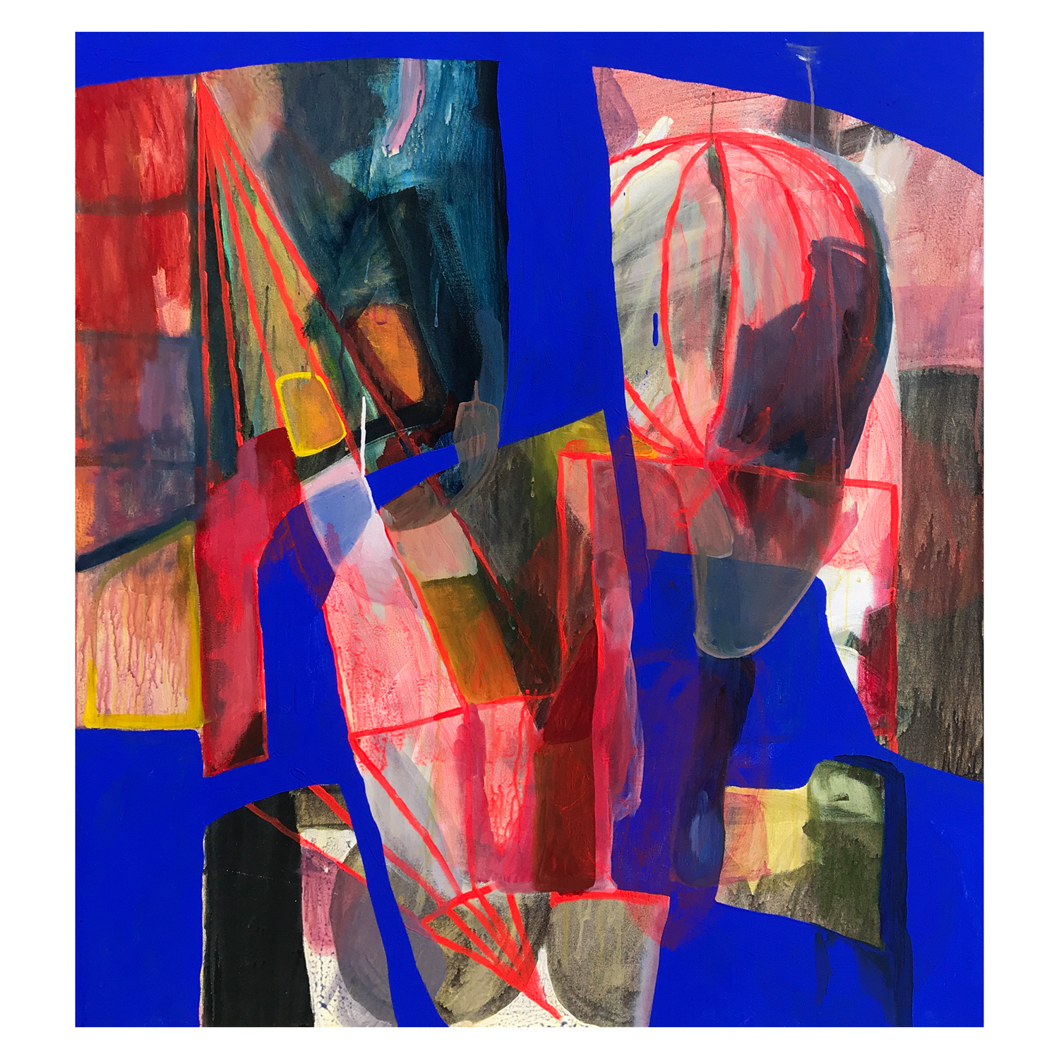 Abstraction with colours including black, white, red, blue, yellow, green and violet.