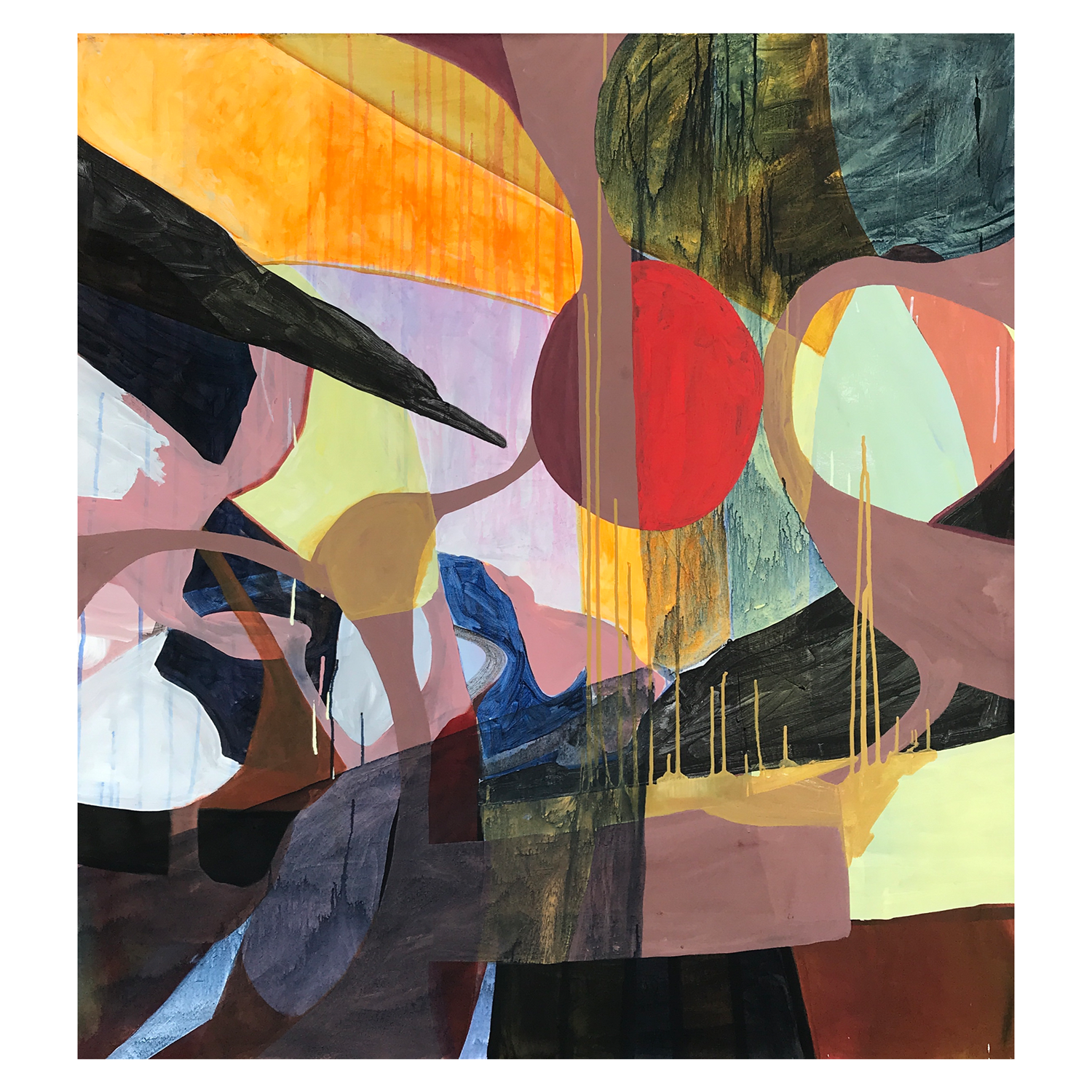 Abstraction with colours including black, white, red, blue, yellow, orange, green, violet and brown.