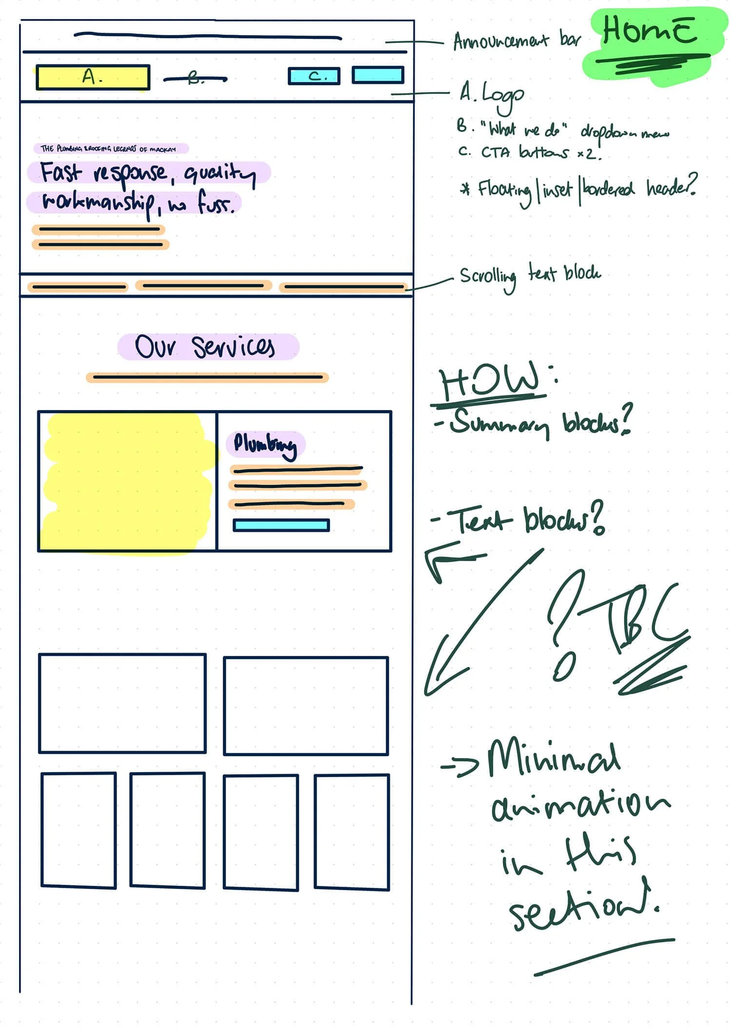 An early sketch of the wireframe options for the Ezi Group home page.