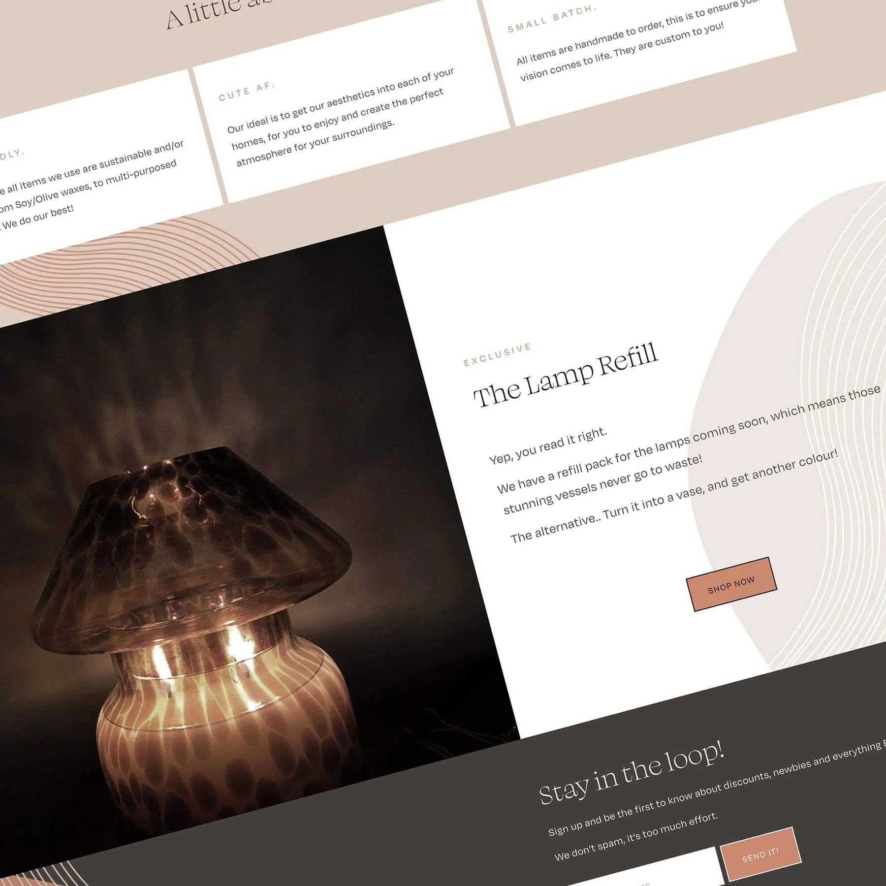 A screenshot of the home page for the Ember & Stone Candle Co. website, created by kellgreen.co