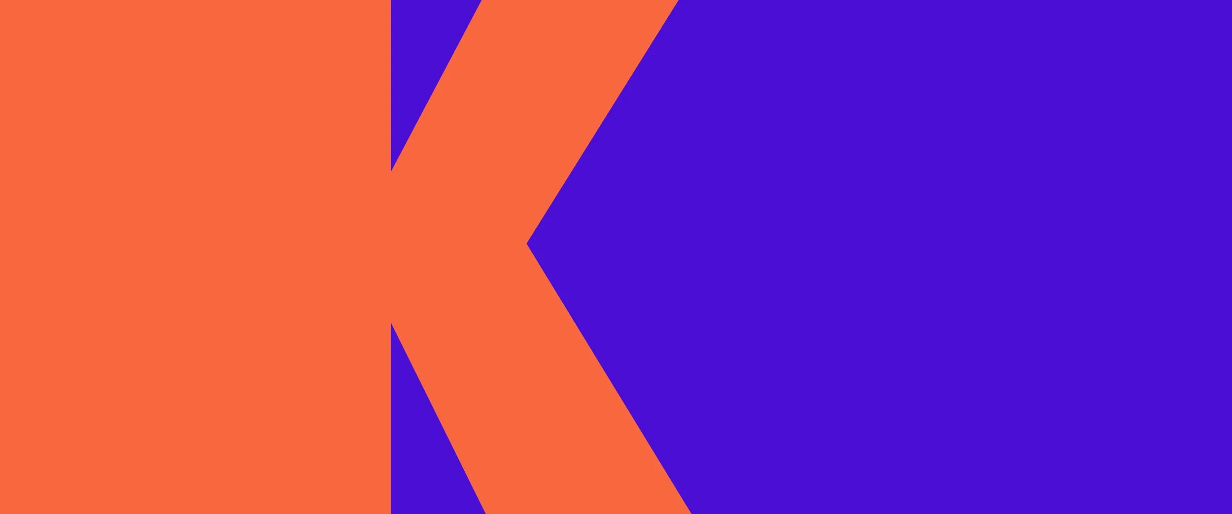 Background image of a K shape in blue and orange.