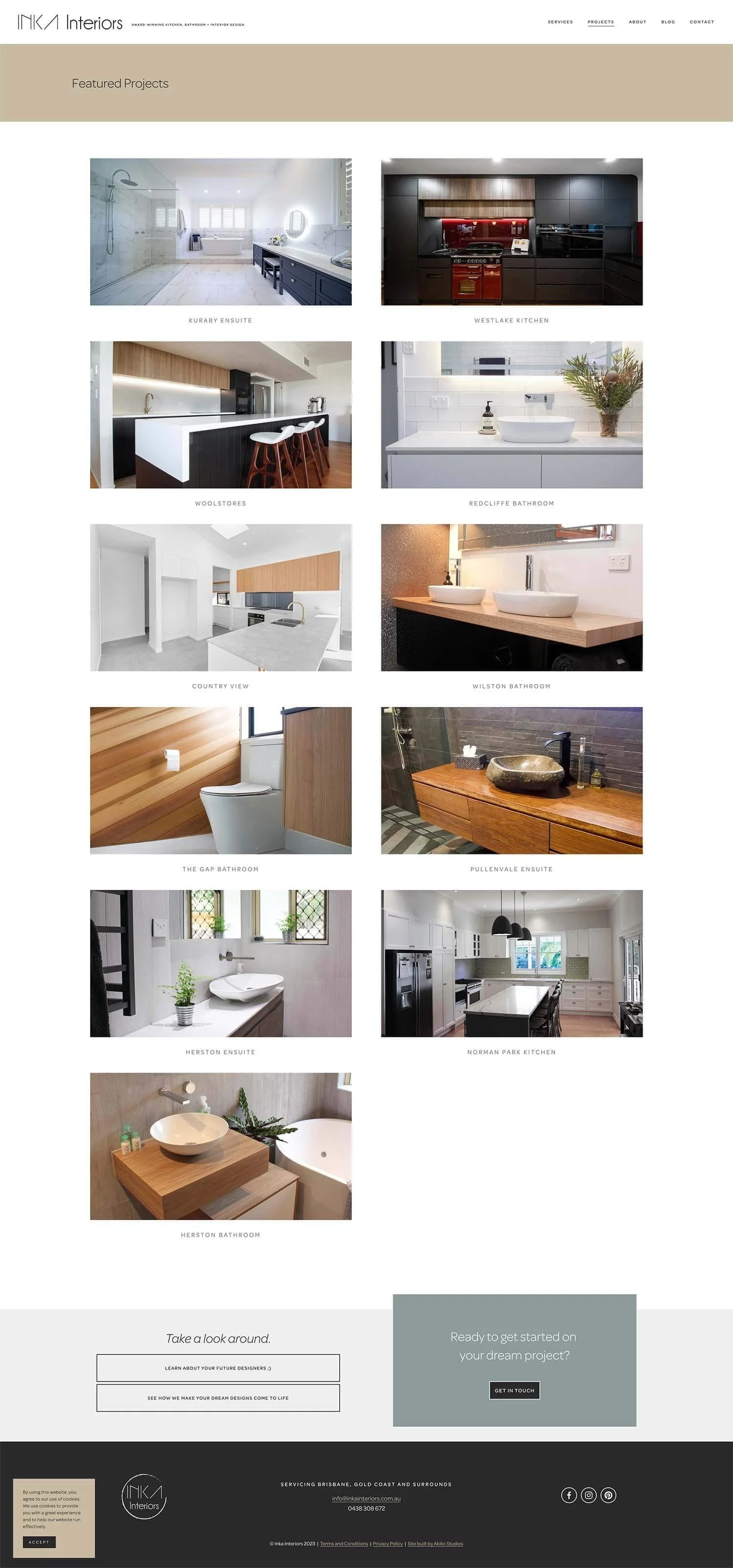 A screenshot of the redesigned Featured Projects page for Inka Interiors, created by kellgreen.co