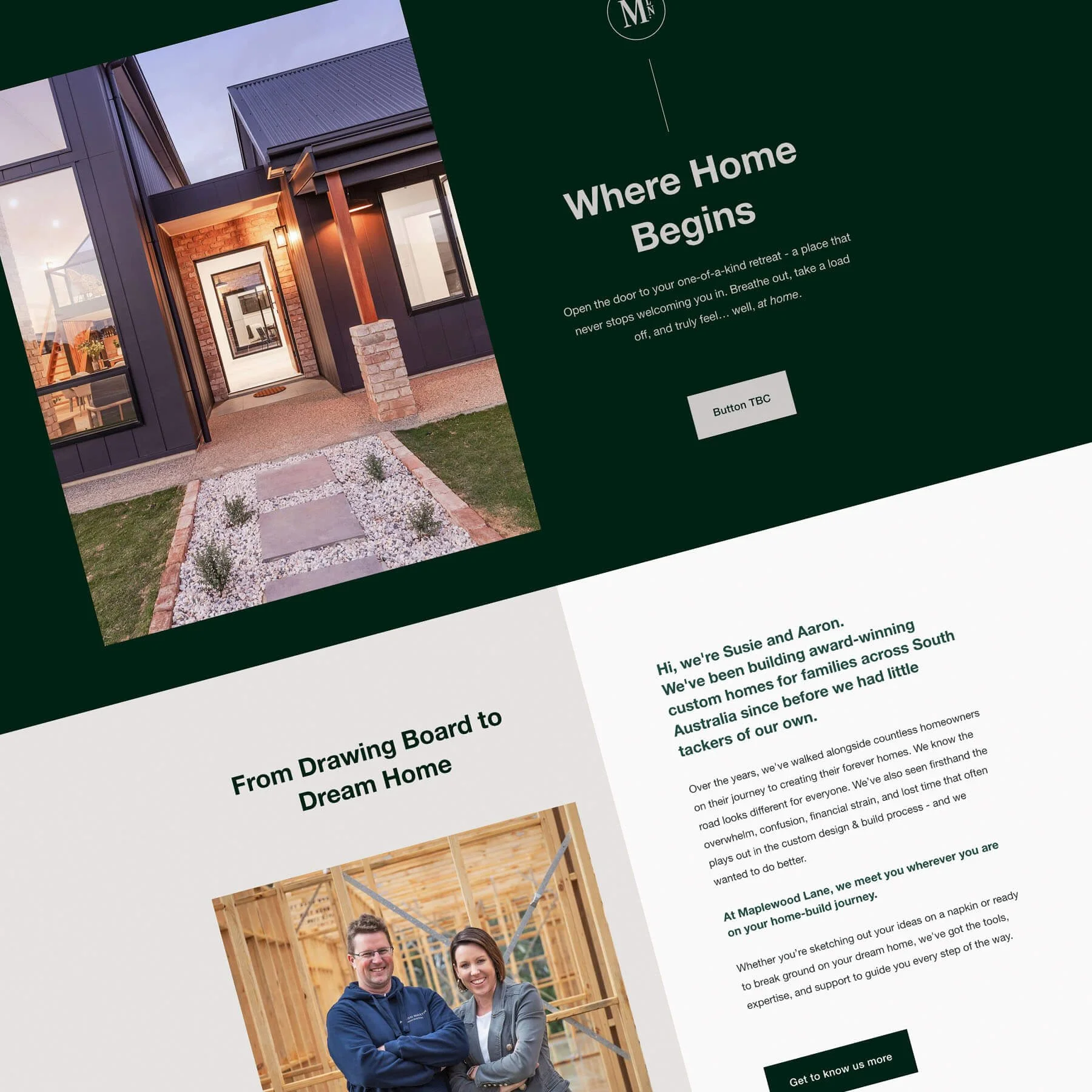 An angled screenshot of the Home page for Maplewood Lane