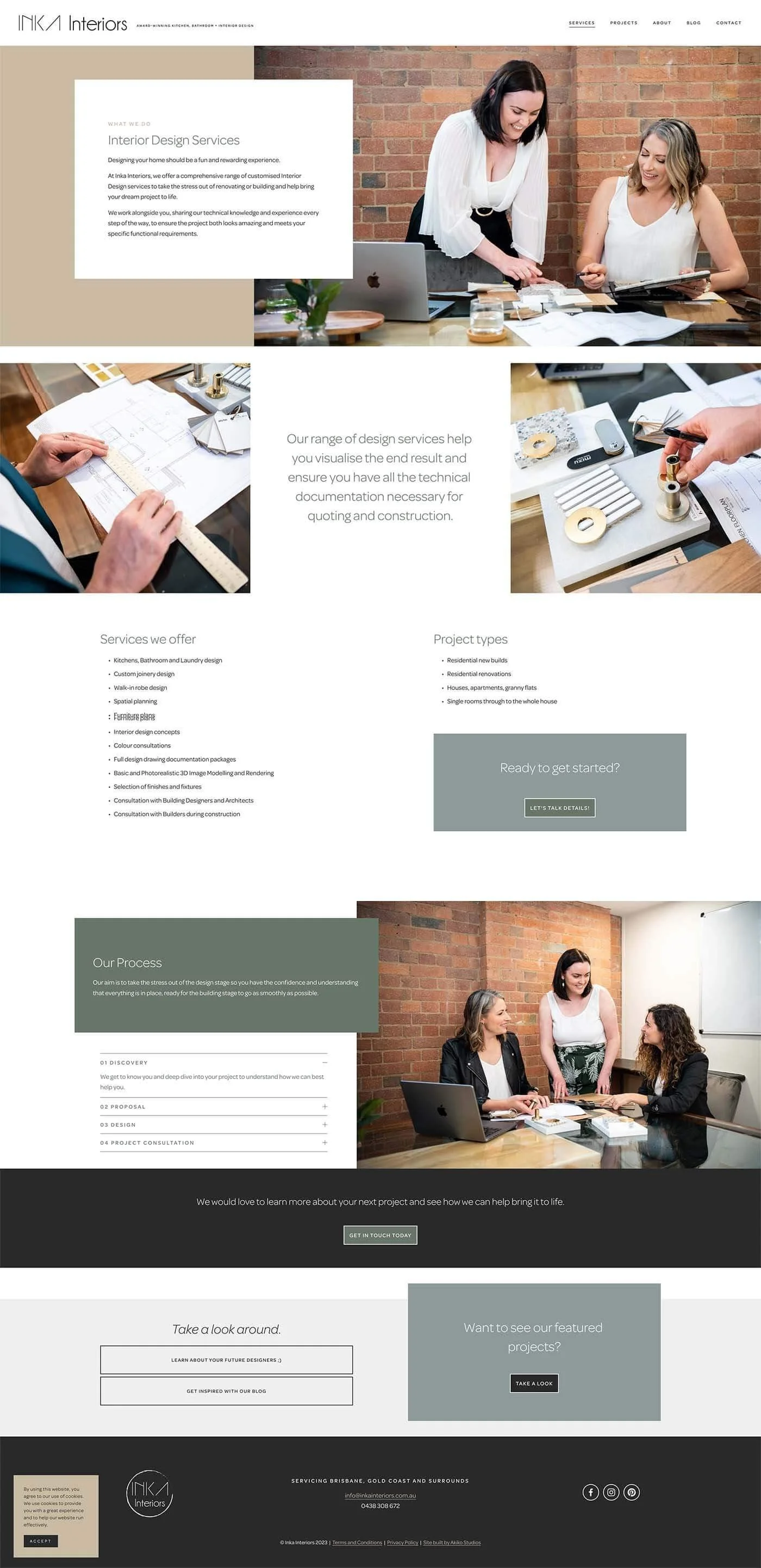 A screenshot of the redesigned Services page for Inka Interiors, created by kellgreen.co