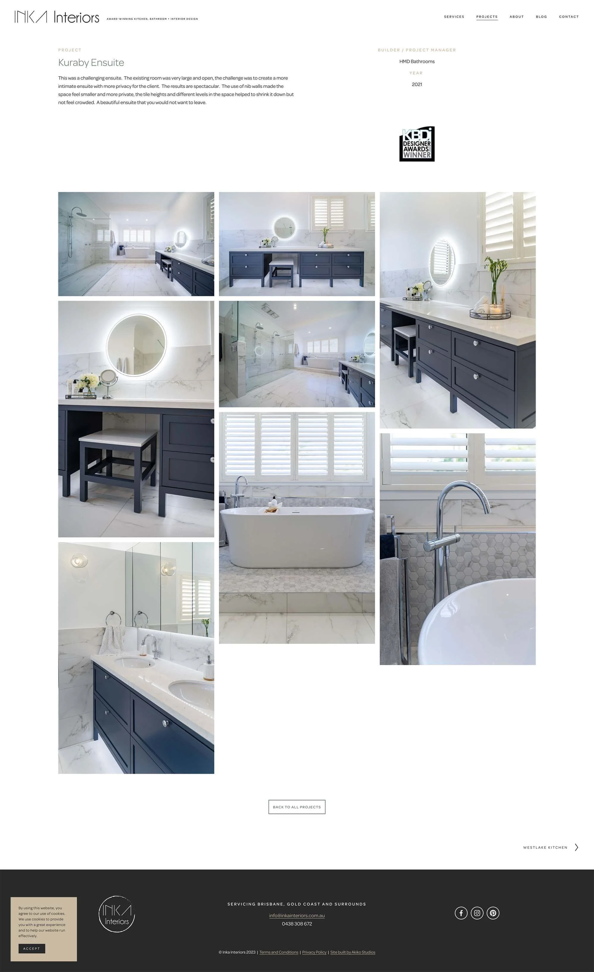 A screenshot of a redesigned Project page for Inka Interiors, created by kellgreen.co