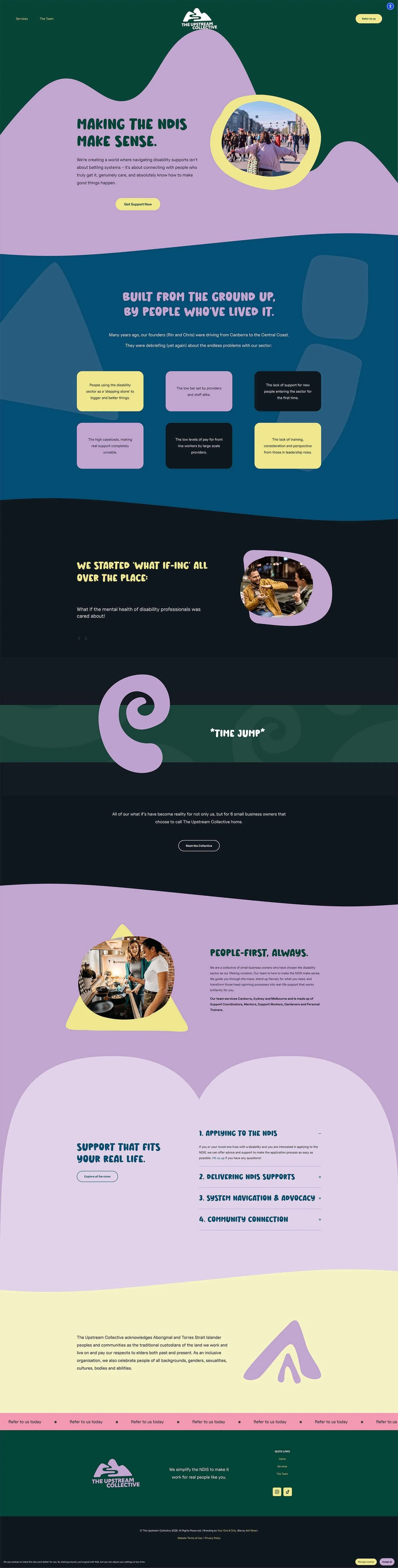 A screenshot of the full Home page built for The Upstream Collective.