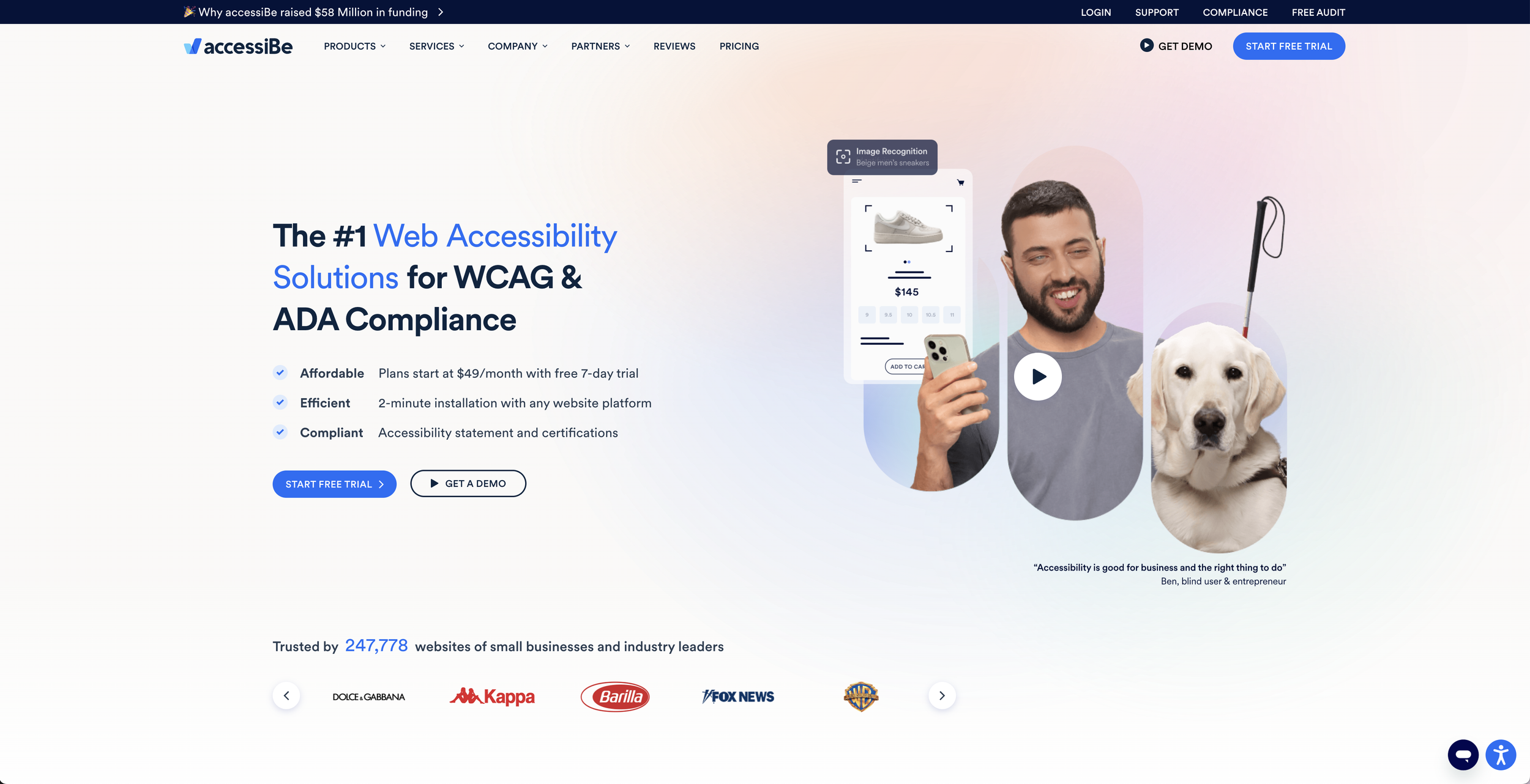 Screenshot of home page on accessiBe website.