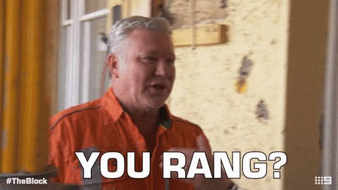 A looping GIF of Scott Cam from The Block walking into a room saying 'You rang?'.