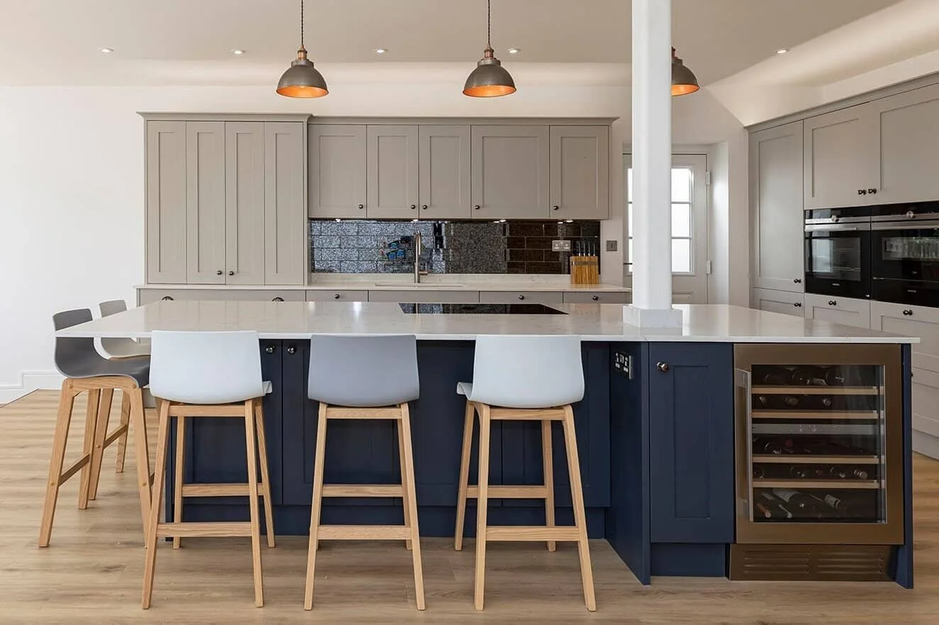 BLUE AND GREY SHAKER-STYLE KITCHEN IN ST ALBANS