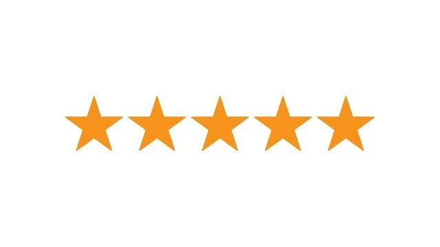 Five orange stars in a row on a white background.