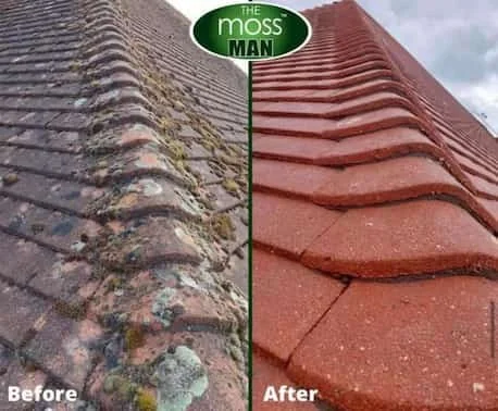 A before/after shot of a dirty roof in Lincolnshire