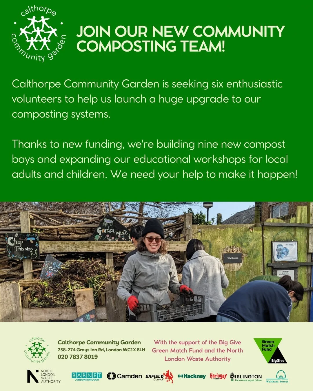 🪏🪴 We&rsquo;re looking for new composting volunteers! Thanks to new funding, we&rsquo;re building 9 new compost bays and expanding our educational workshops for local adults and children. 

👉 Swipe to view more information. For the full role descr