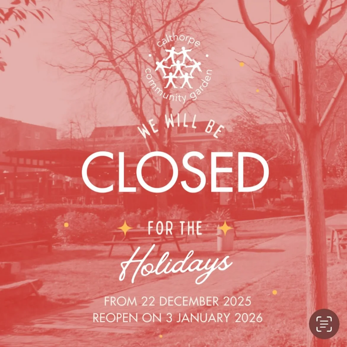 Happy Holidays!!!

Please note the garden will be closed from Monday 22 December until Friday 2 January. We look forward to opening our doors to you lovely people in the New Year. Until then, have a good one⭐️🎄❤️