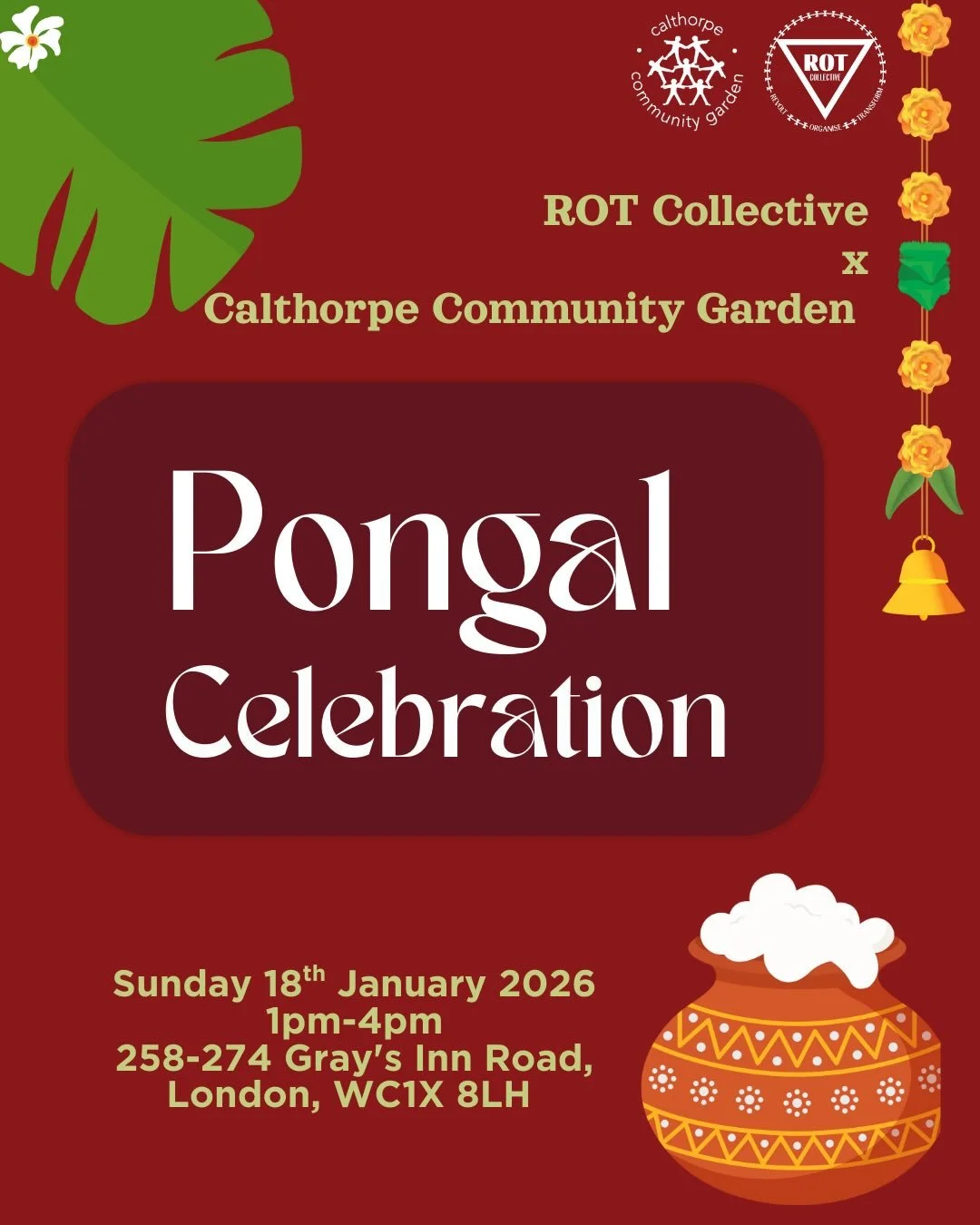 Join us in celebrating Pongal, a festival in gratitude of sun, land and harvest celebrated by Tamil communities worldwide. 

The eventbrite link is in our bio.