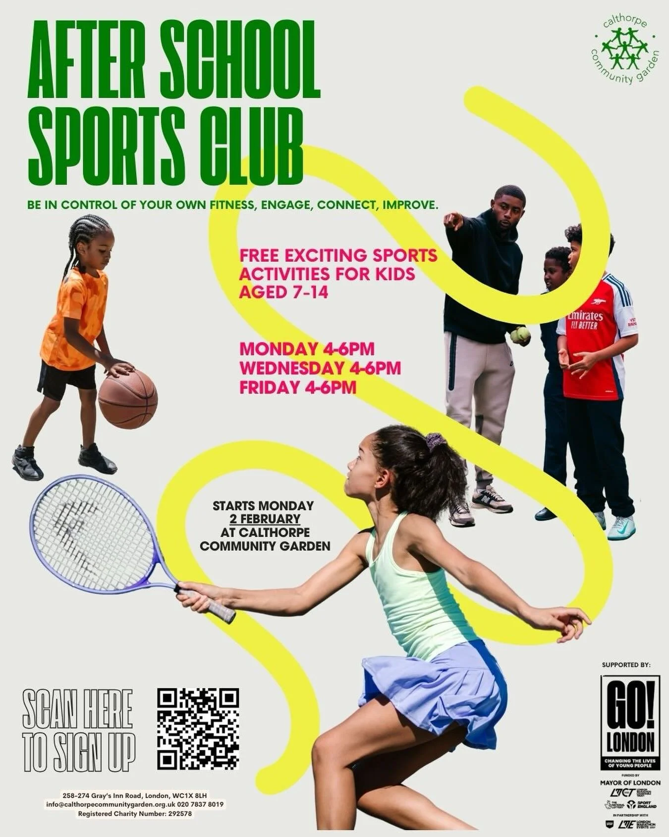In need of a FREE after school club? We&rsquo;ve got you covered. Bring your children down to Calthorpe every Monday, Wednesday and Fridays between 4-6pm to run off some steam and build up their sports skills. 

This has been made possible by funding