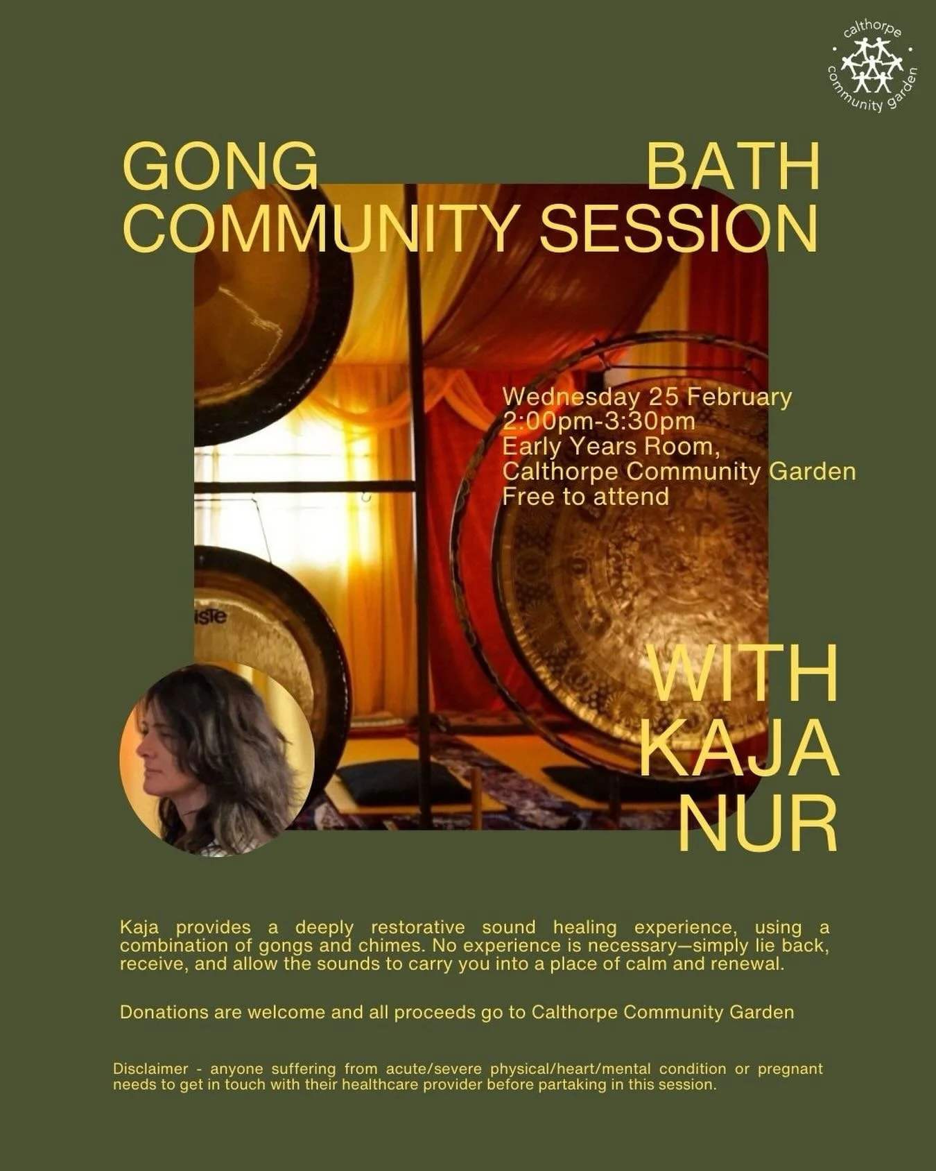 Kaja @liberating.sounds is providing a deeply restorative sound healing experience, using a combination of gongs and chimes. 

Join us in discovering the power of sounds, breath work and meditation as a reenergising and wellbeing tool. 

No experienc
