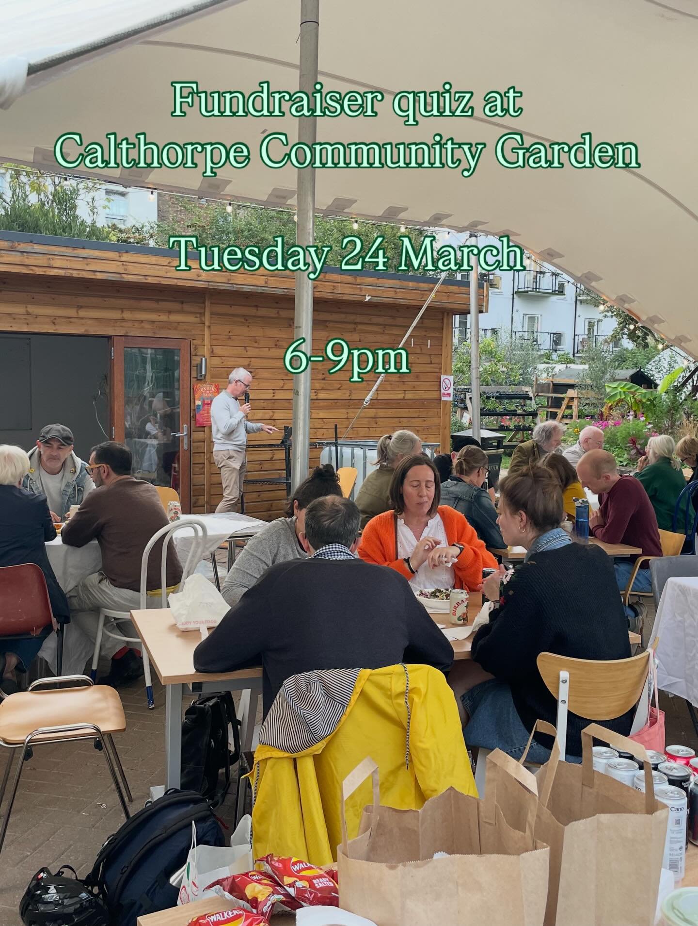 Fancy coming along to a fundraiser quiz at Calthorpe Community Garden?

Save the date! Bring your friends! Who will be the winner? 

🎟️ &pound;2 entry, teams of 6 max
⏰ 6-9pm
📆 Tuesday 24 March
📍 Calthorpe Community Garden, WC1X 8LH
❓to book pleas