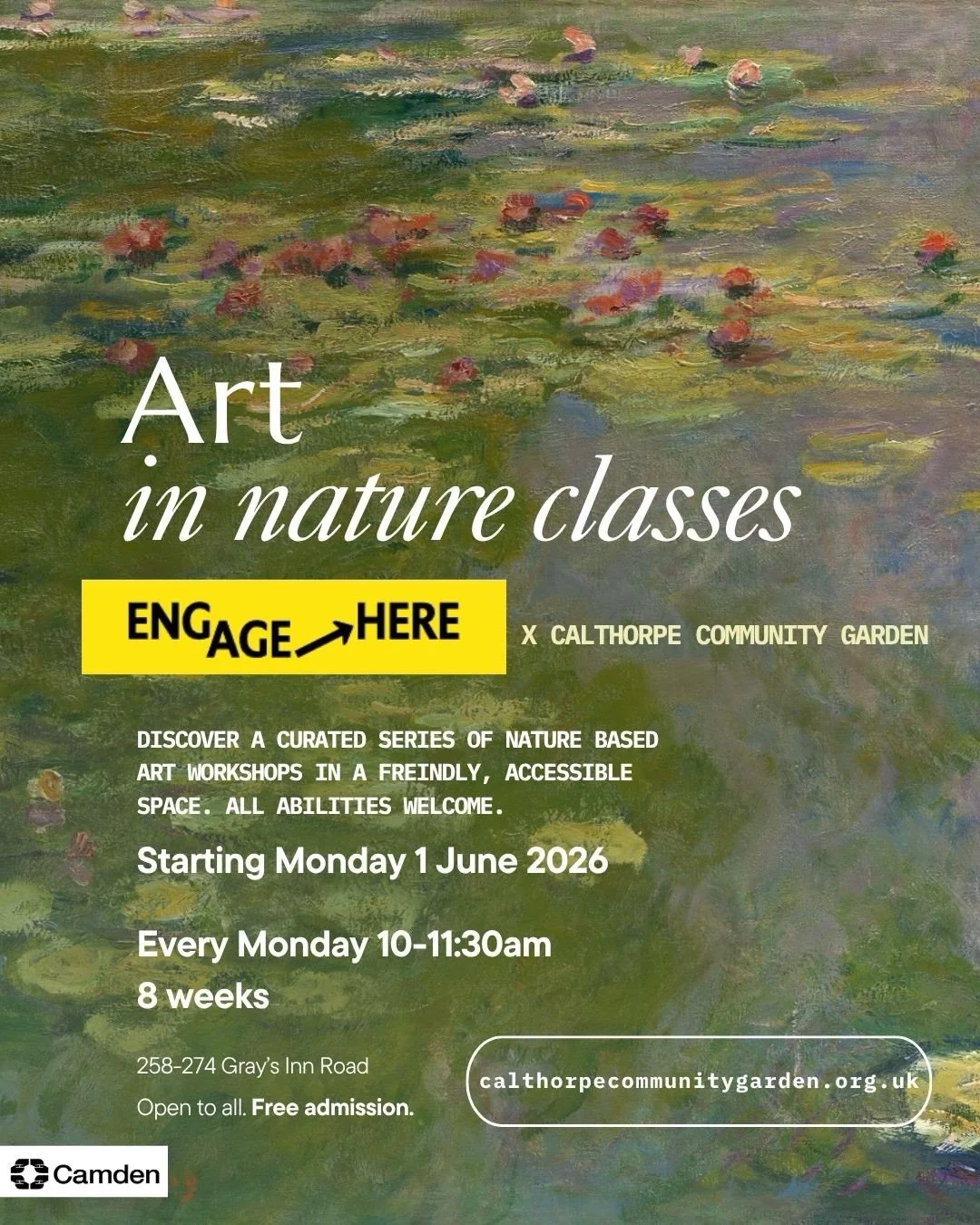 🎨Monday morning Art Classes will begin on Monday 1 June, from 10am-11:30am. Led by Melissa from @engage.here. 

❓Any questions, get in touch info@calthorpecommunitygarden.org.uk
⏰ 10-11:30am
📆 Mondays (for 8 weeks)
🎟️ Free admission but donations 