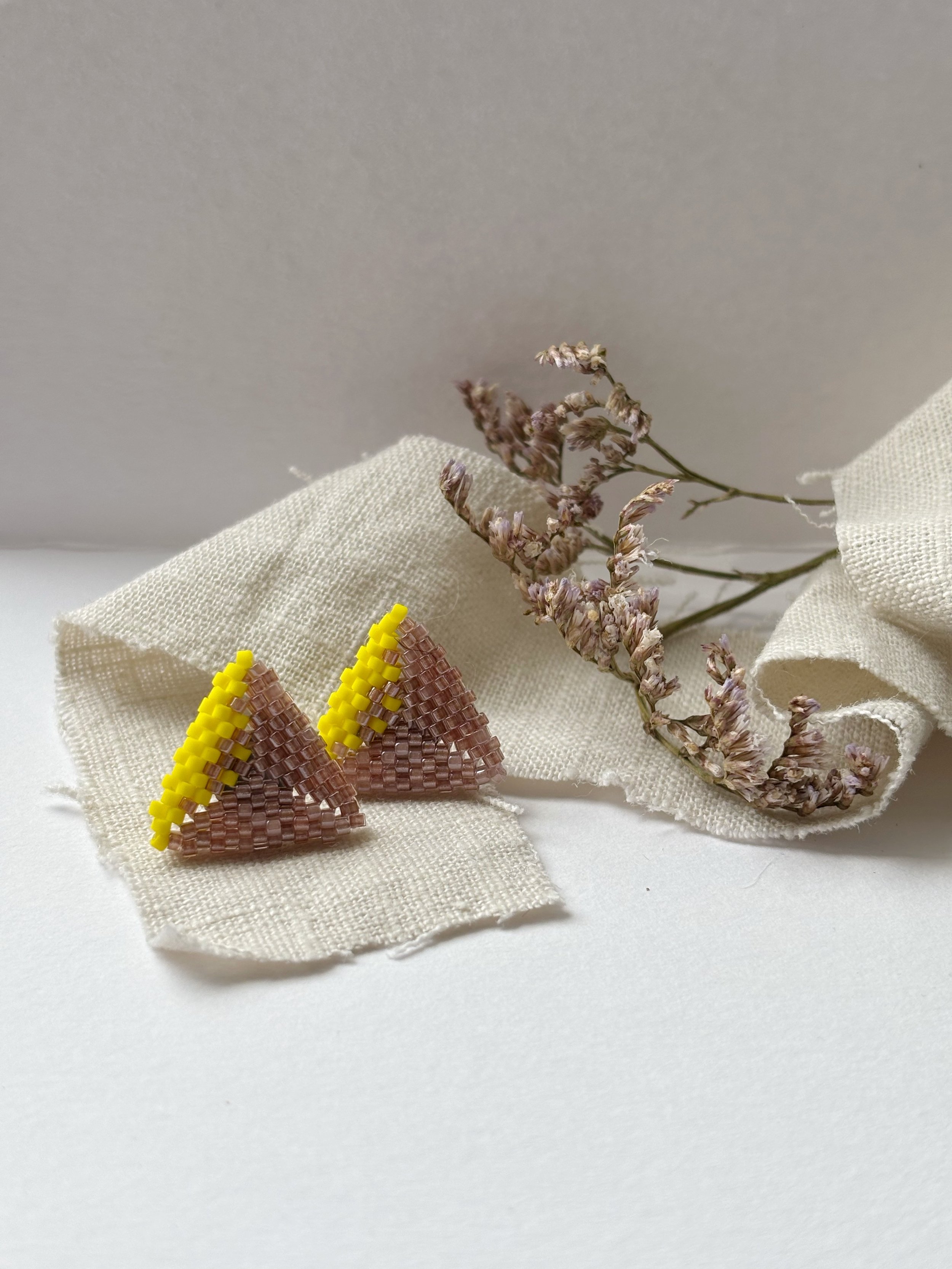 Diana Stud Earring in Maroon and Matt Yellow.