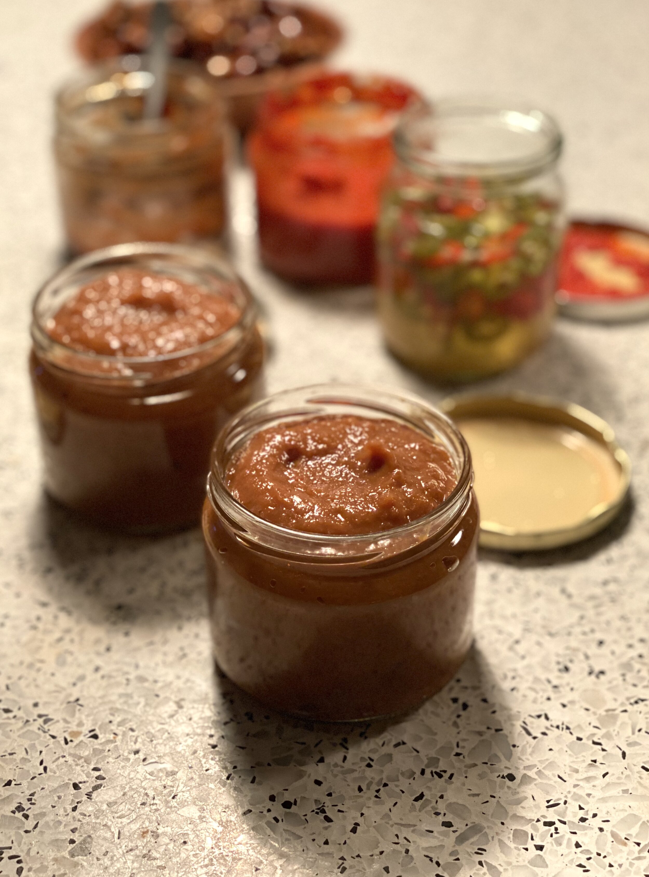 Jars of sticky sultana and date relish