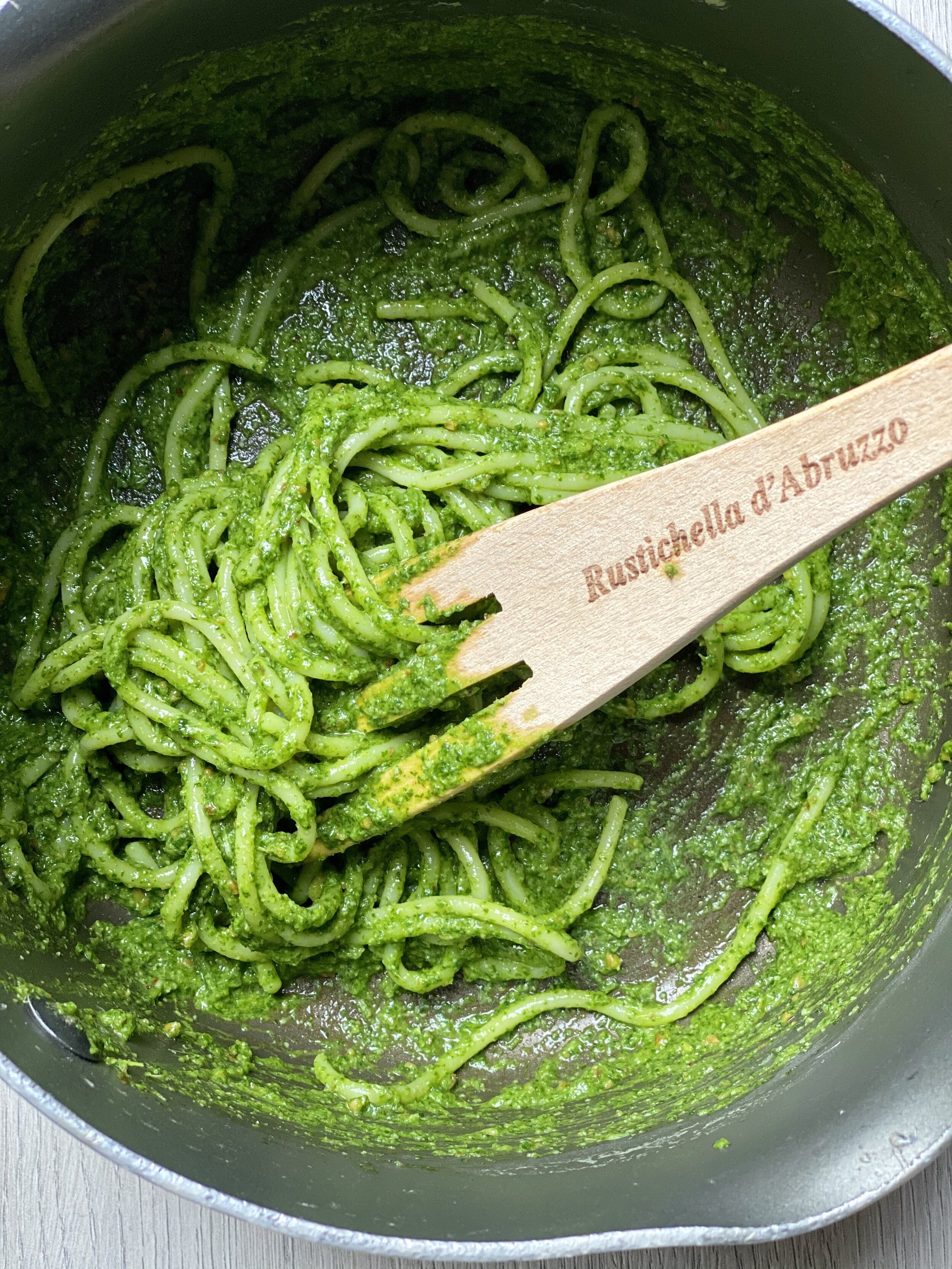 An empty pot of Watercressto spaghetti