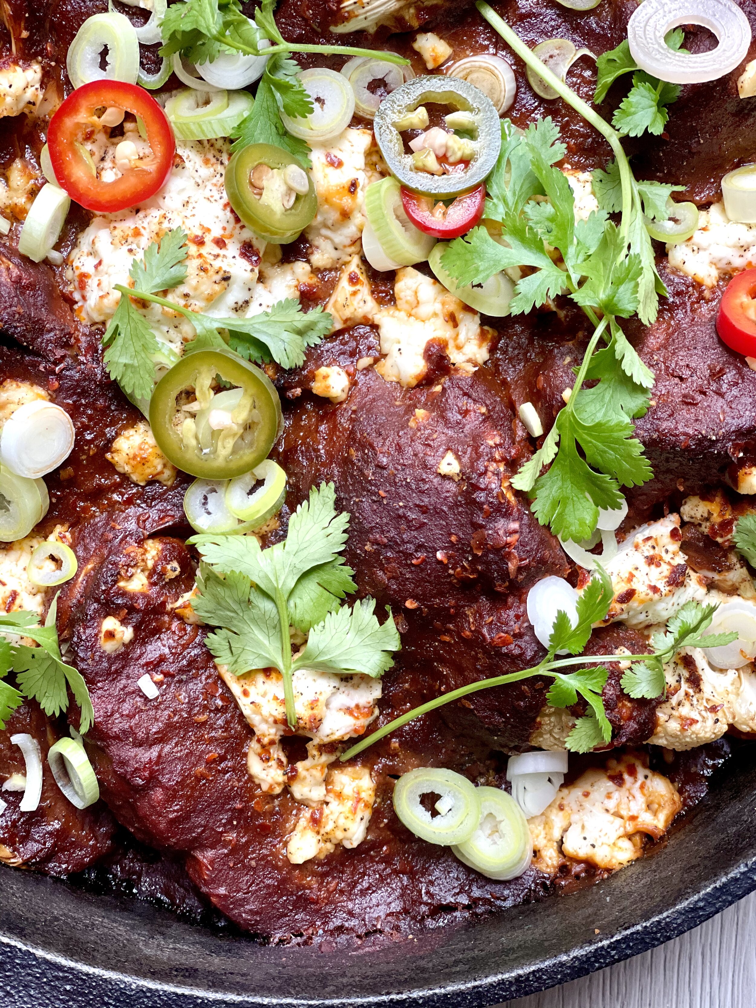 Vegcentric mole cauliflower with flavour hack pickled chillies