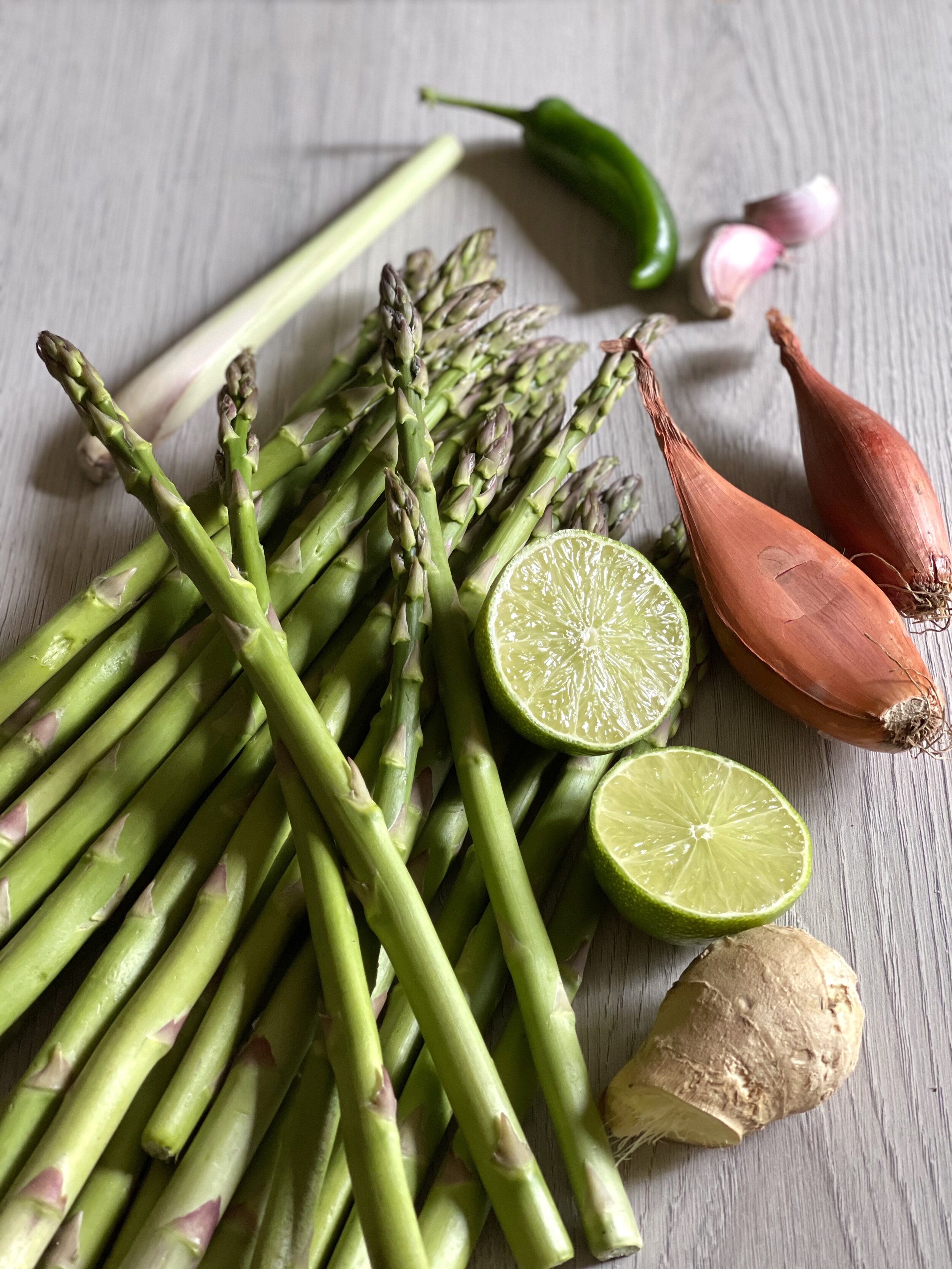 Ingredients for vegan thai asparagus soup