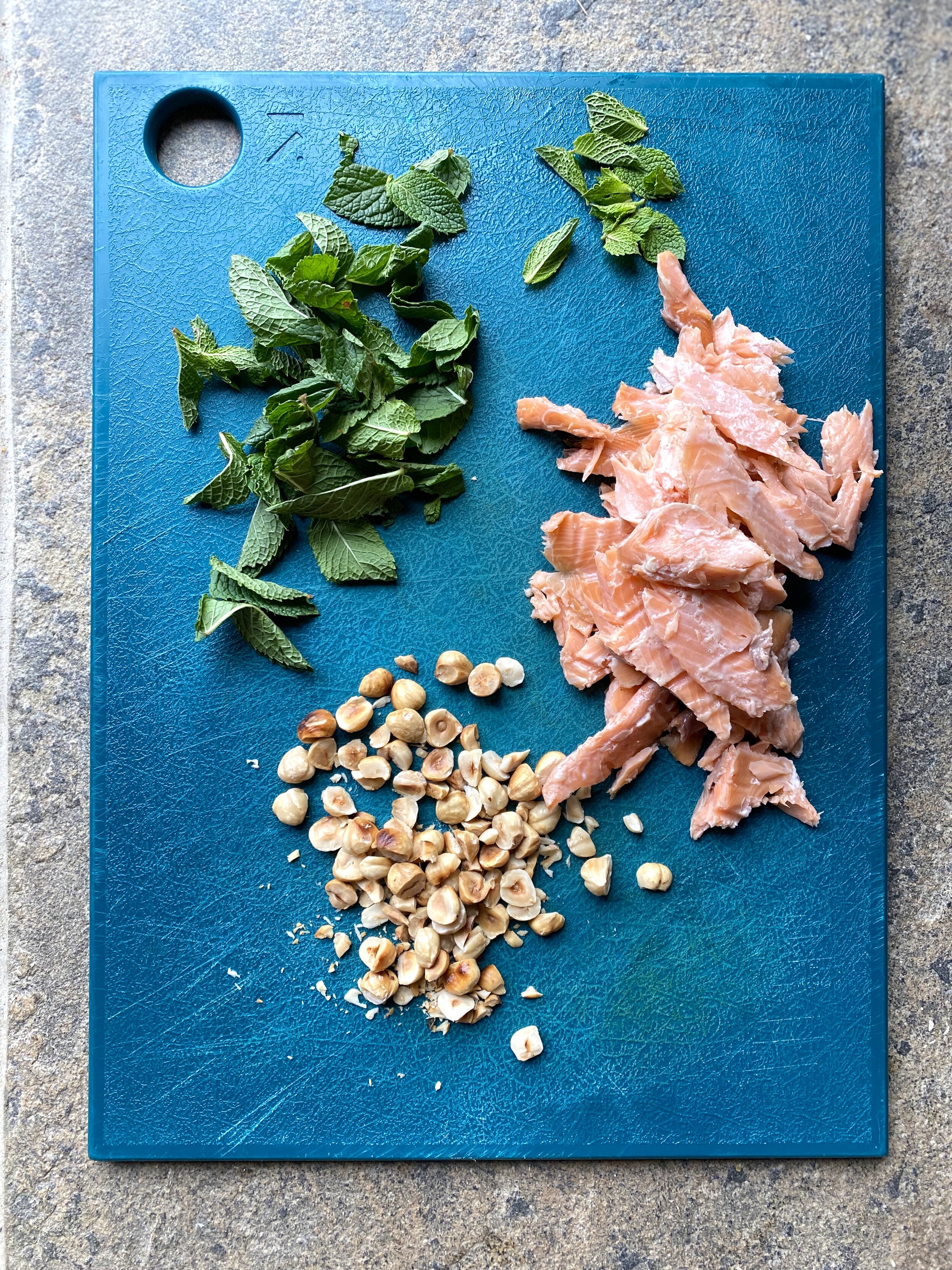 Ingredients for smoked trout salad
