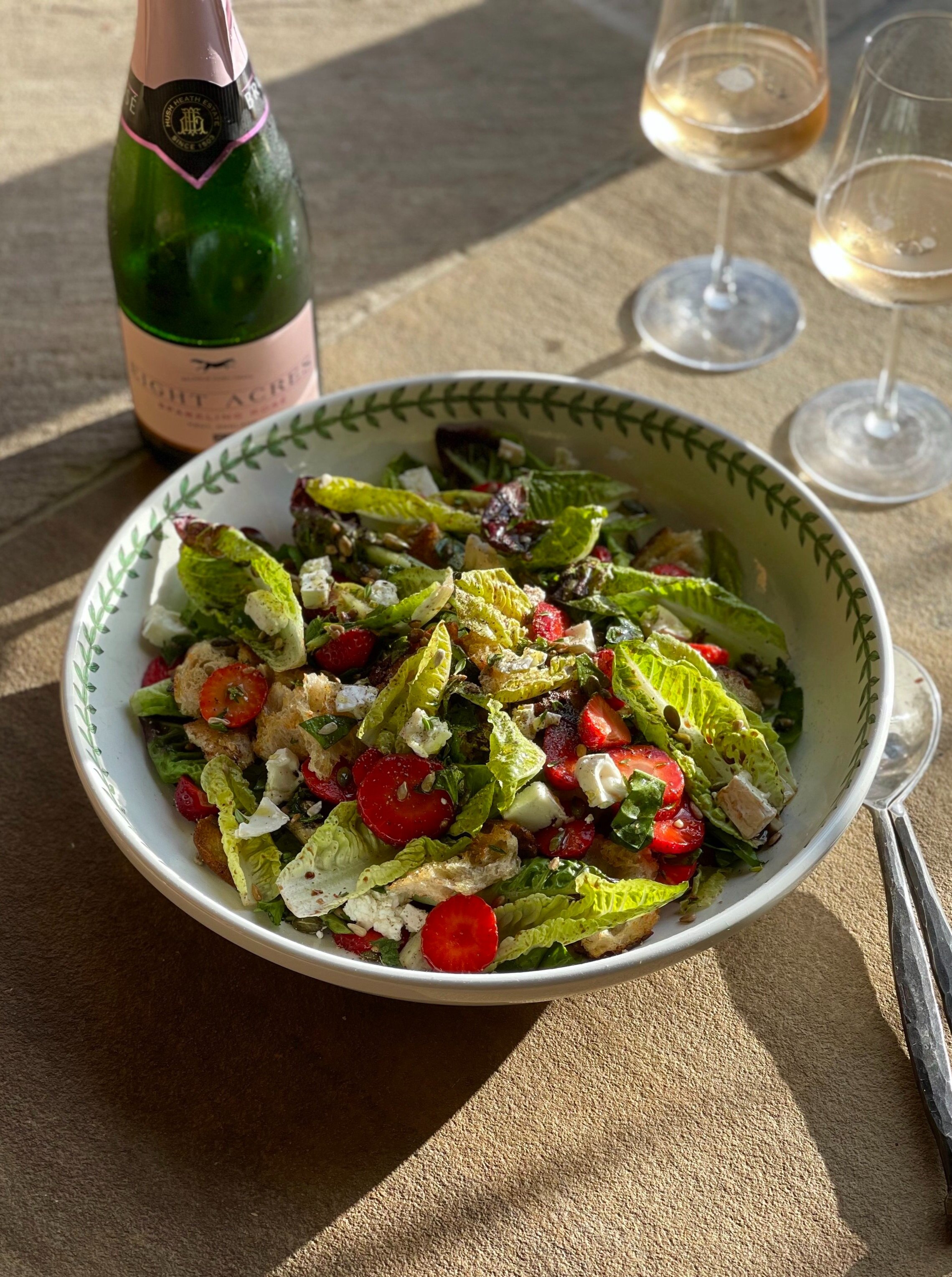 A late summer strawberry and goats cheese salad