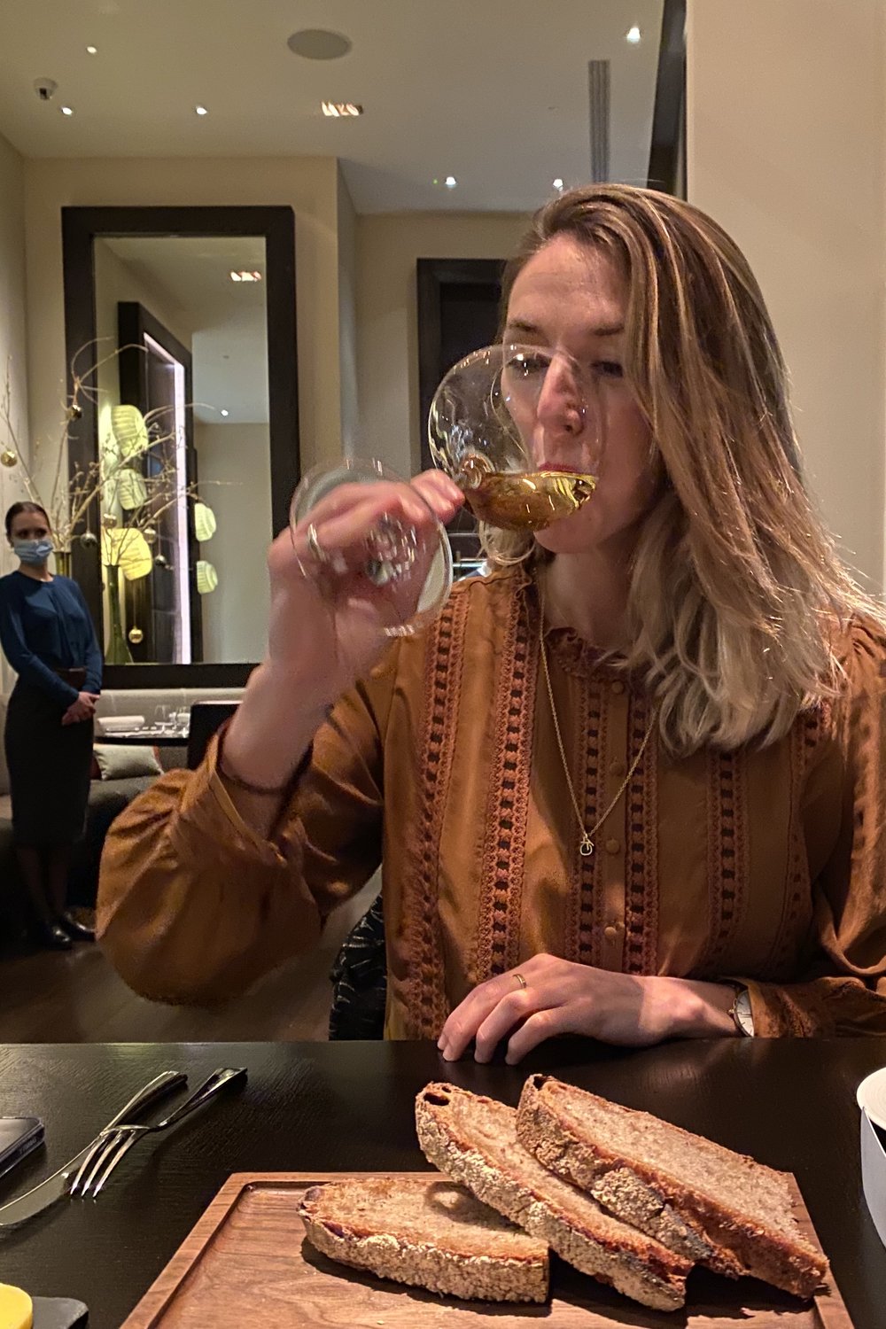 Katy sipping Chenin Blanc