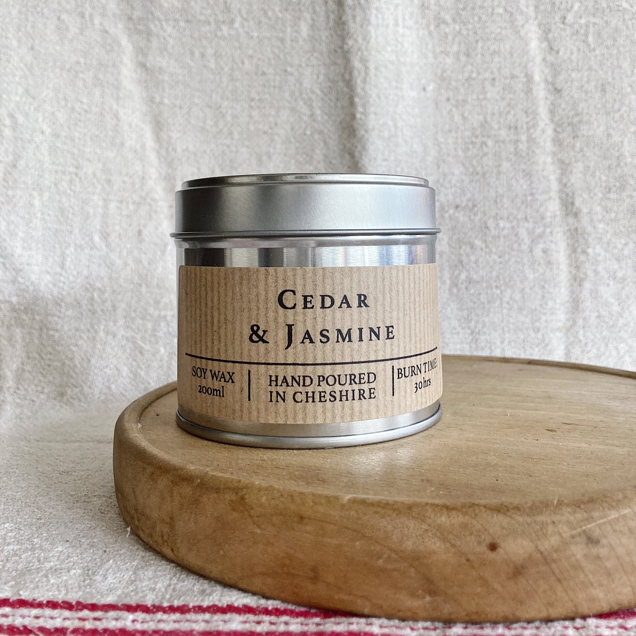 cedar jasmine handmade soy wax candle