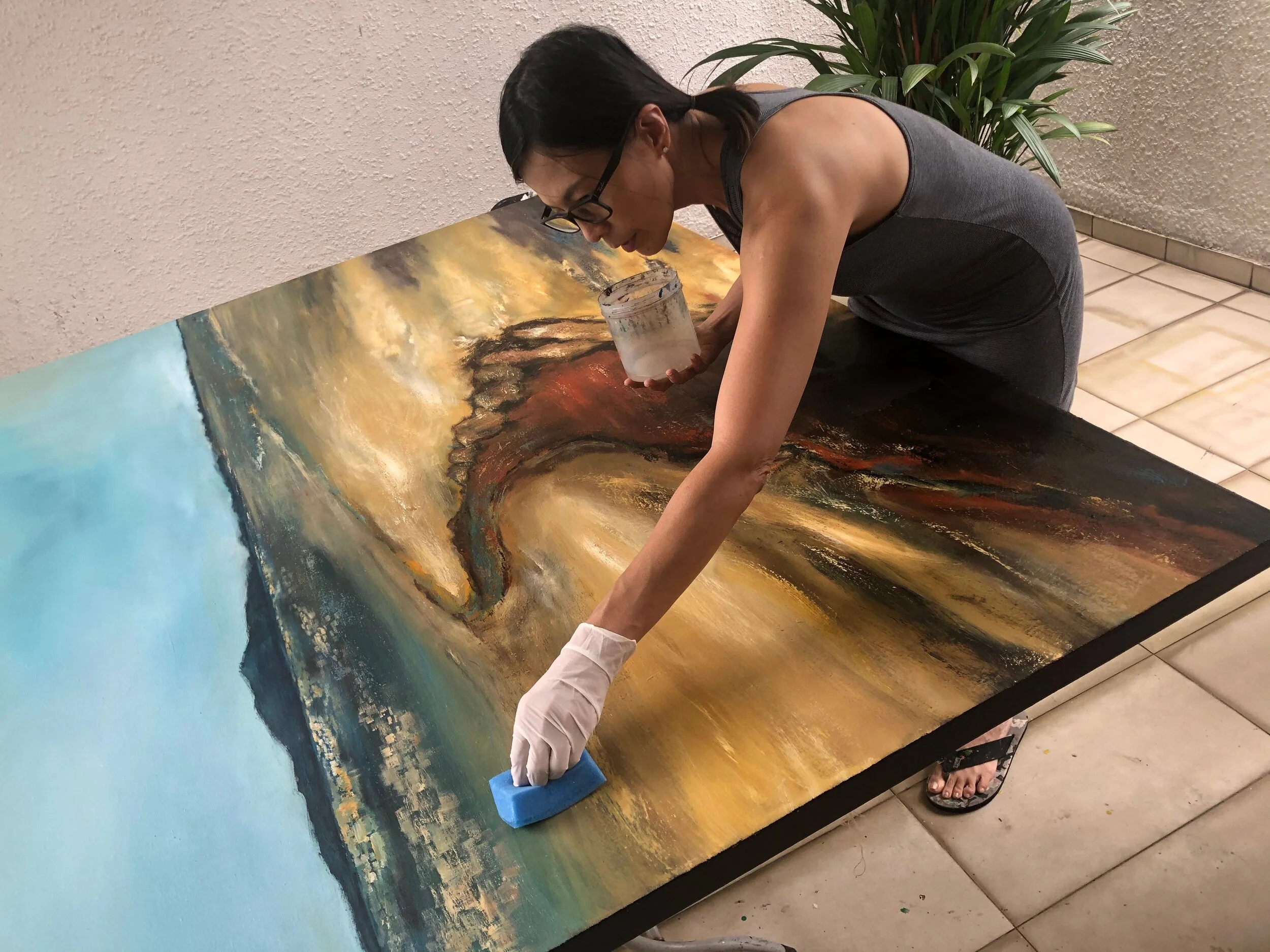 Jennifer at work in her home studio