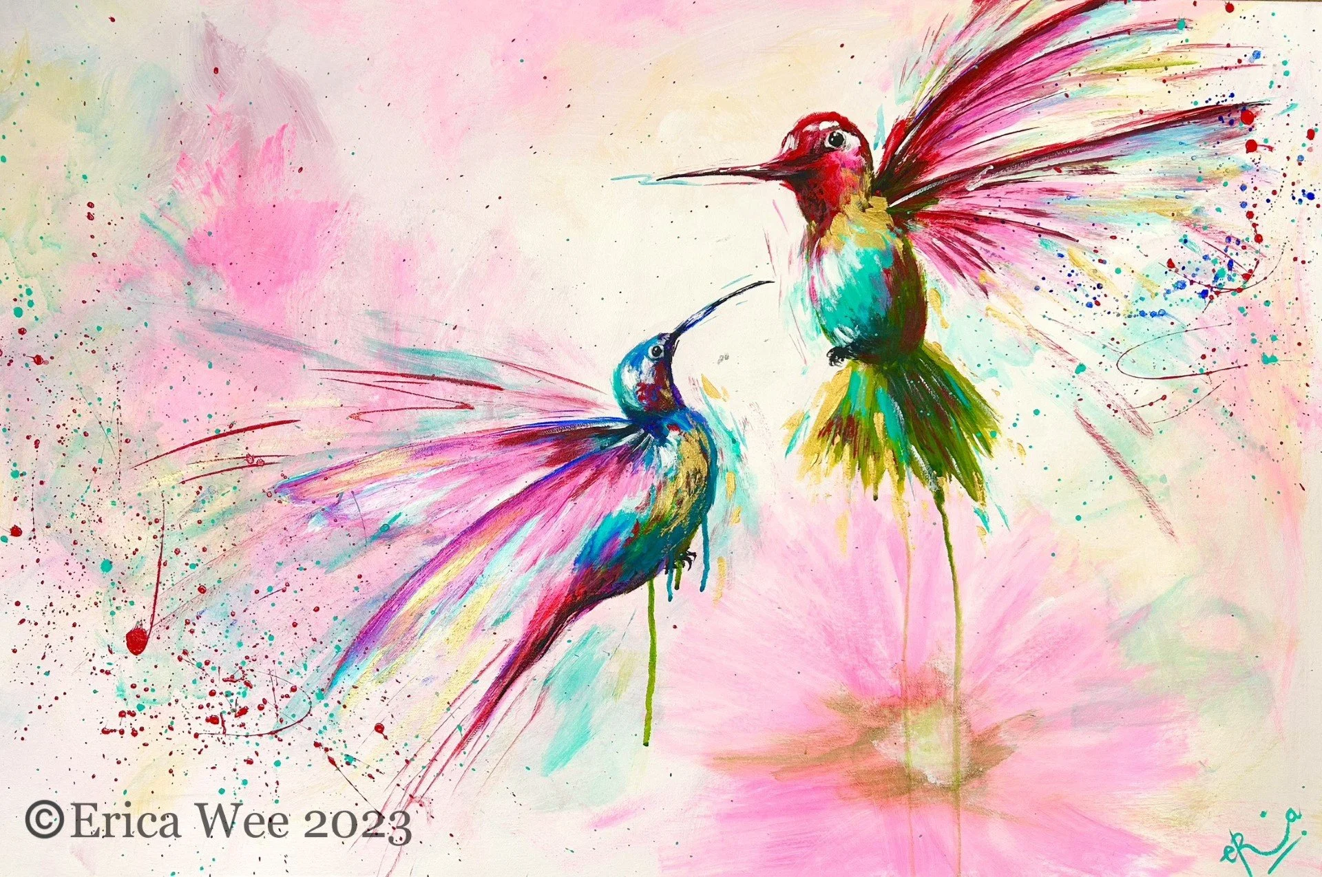 THE HUMMINGBIRD DANCE  
SGD 1,500 61 x 91cm, Acrylic on Canvas 
 Currently displayed at i12 Katong