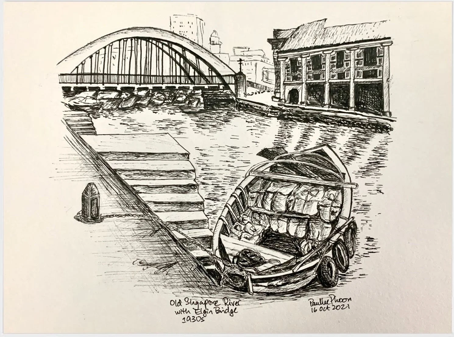 Singapore River and Elgin Bridge by Pauline Phoon