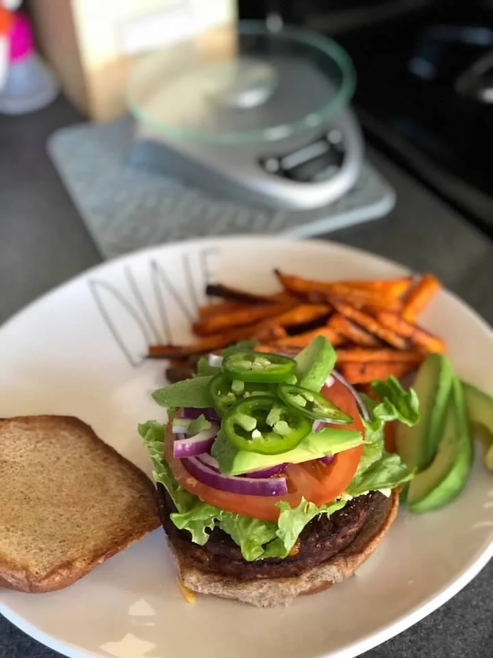 Black Bean burger with Sweet potato fries