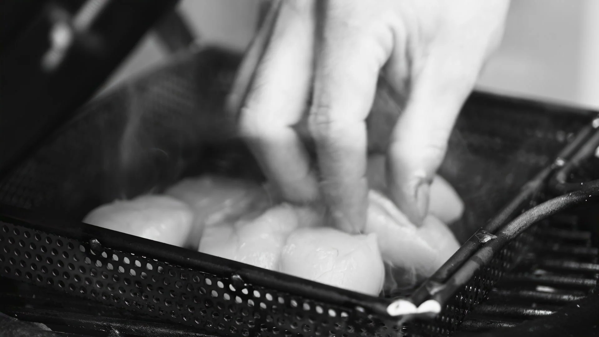 Otaku chef at work, black and white still from our restaurant film