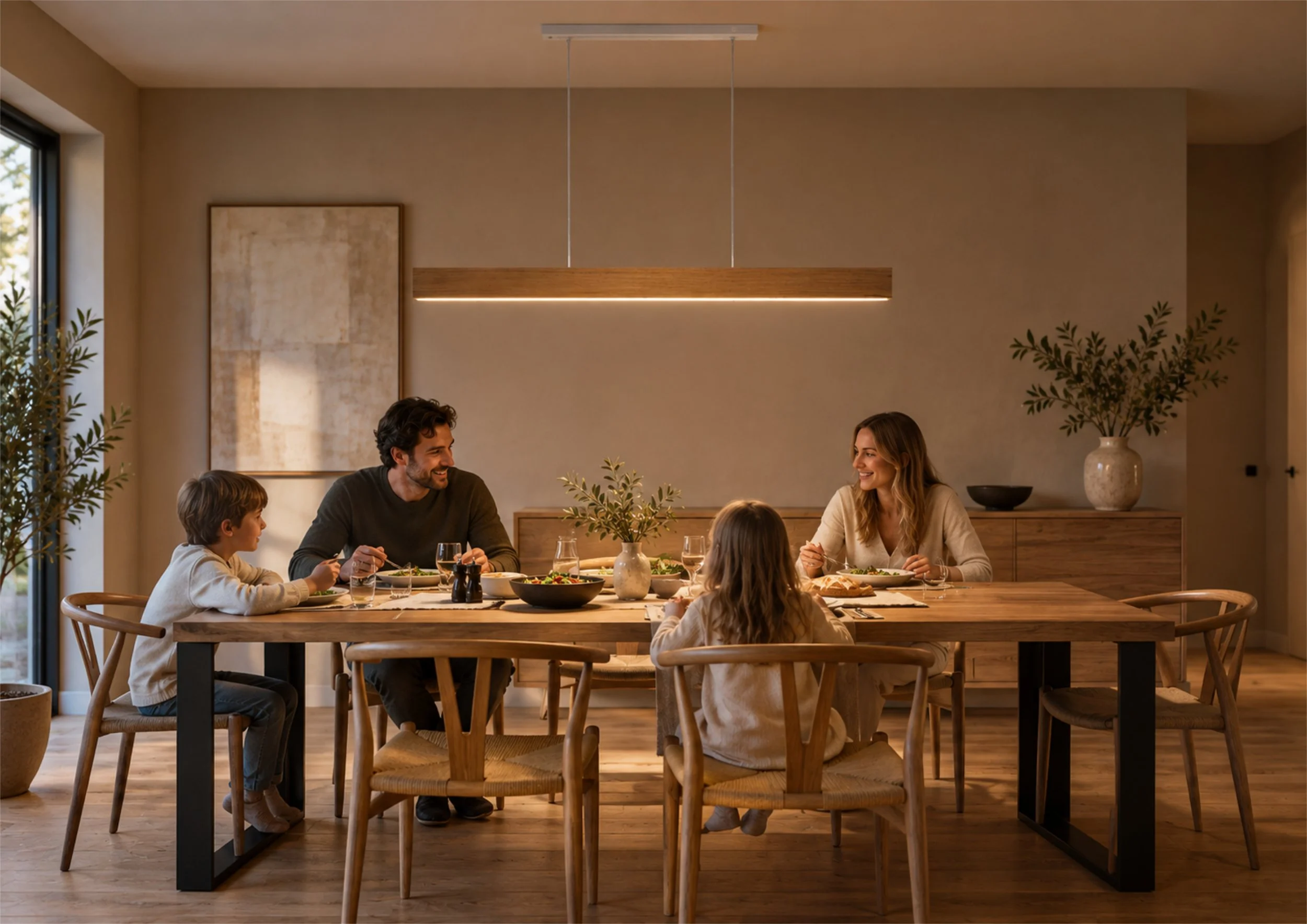 LED Hängeleuchten für den Esstisch, KI-Bild
