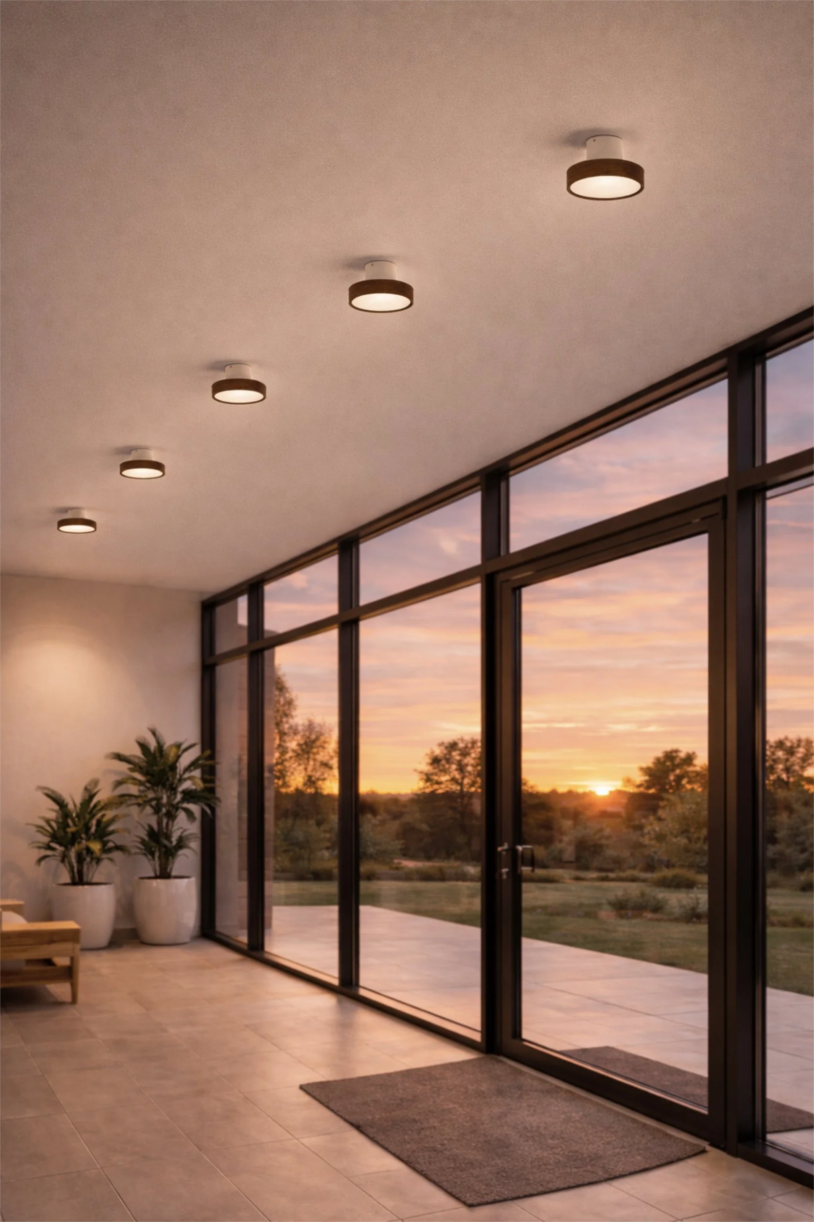 Lilu xS - dimmbare LED Deckenanbauleuchte aus massivem Holz in Nussholz natur mit opaler LED Abdeckung. Made in Austria.