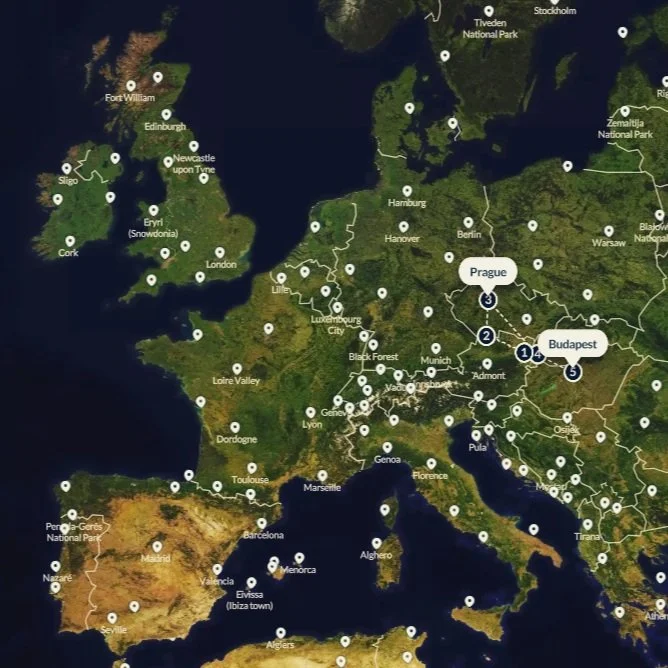 The route for the next three weeks: Vienna, Česk&yacute; Krumlov, Prague, Bratislava, Budapest. A loop instead of a straight line, because I really hate backtracking.