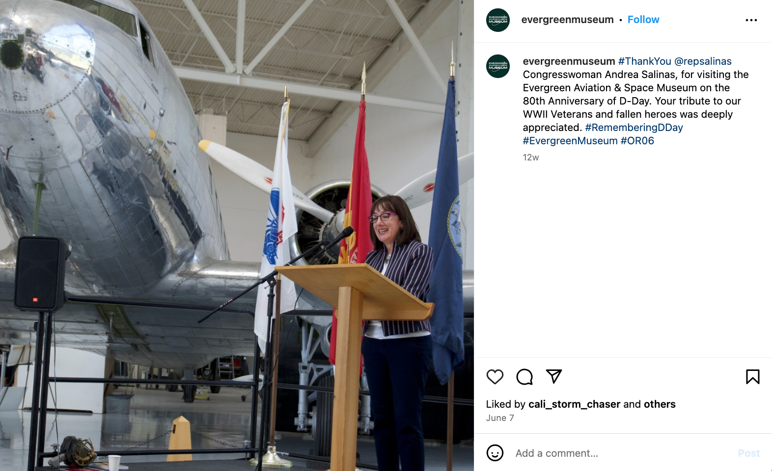 Congresswoman Andrea Salinas honors the 80th Anniversary of D-Day at Evergreen Aviation & Space Museum
