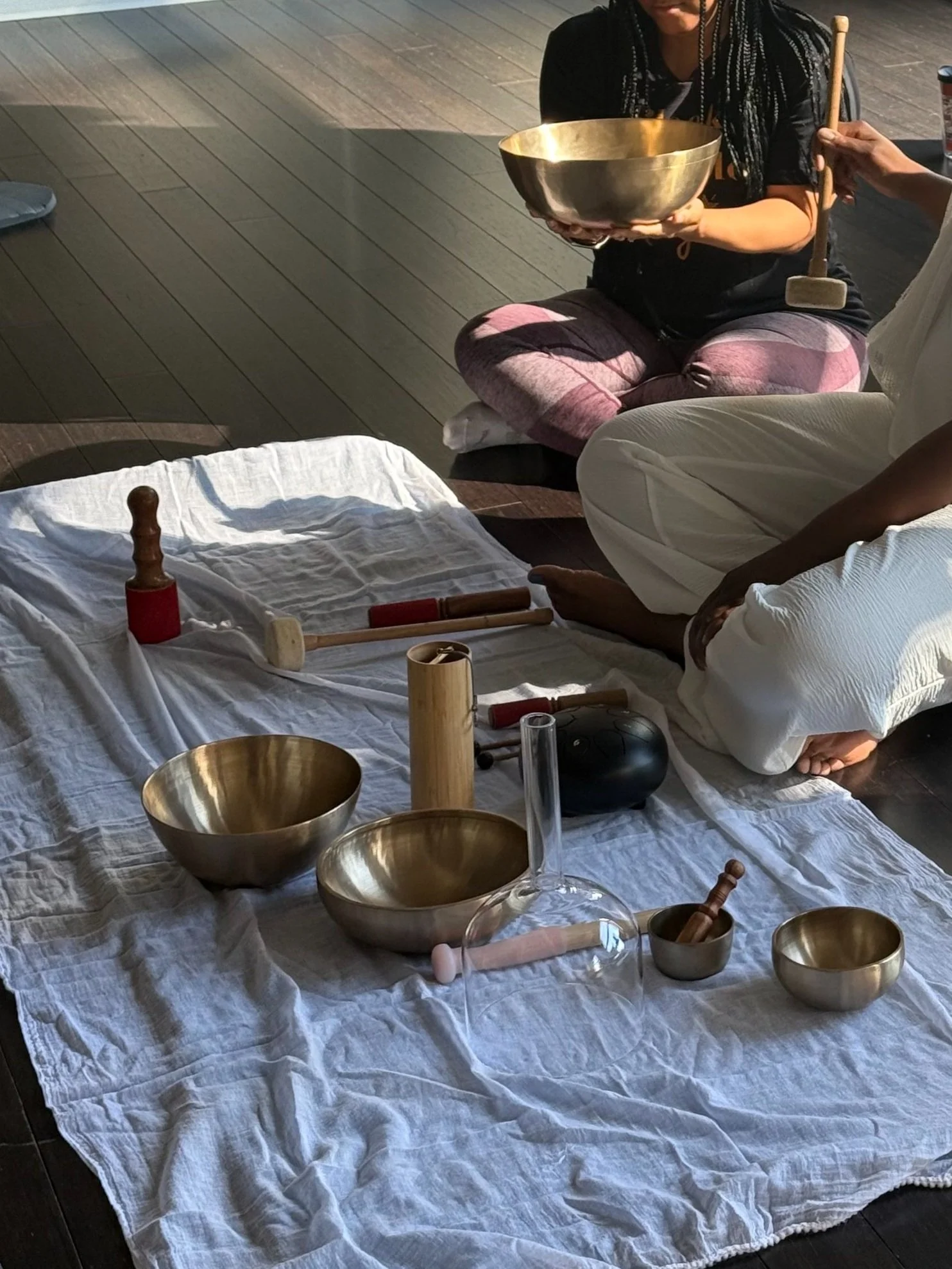 Black Counselor Leadership Circle Adler University. Participant experiences Vibrational Sound Therapy Bowls.