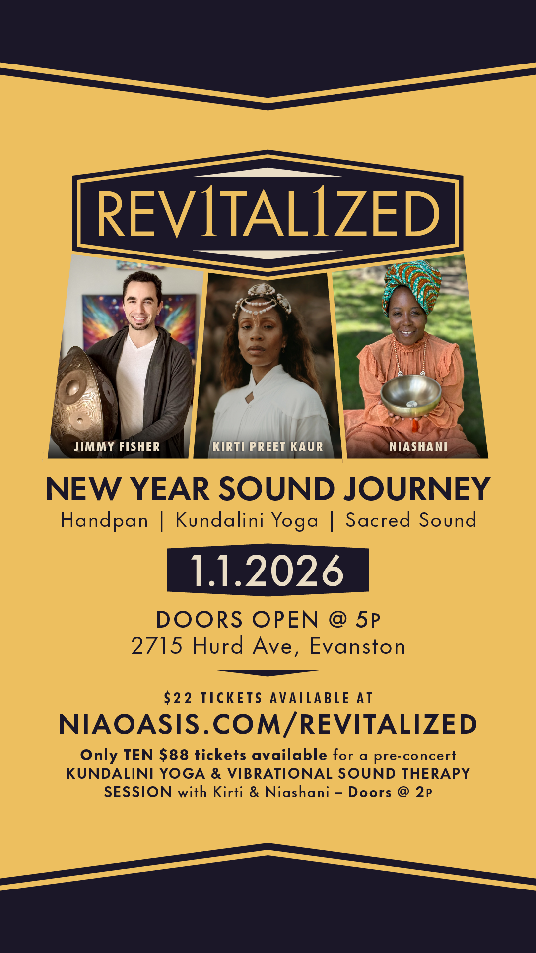 Handpan concert Kundalini Yoga Vibrational Sound therapy Evanston IL New Years Day