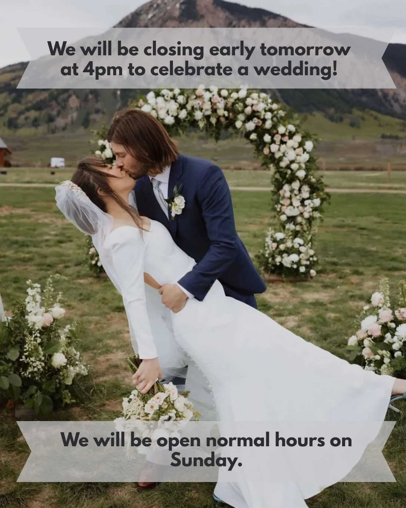 Hi friends! We will be closing early tomorrow at 4pm to celebrate a wedding🤍 

Back to normal hours on Sunday!