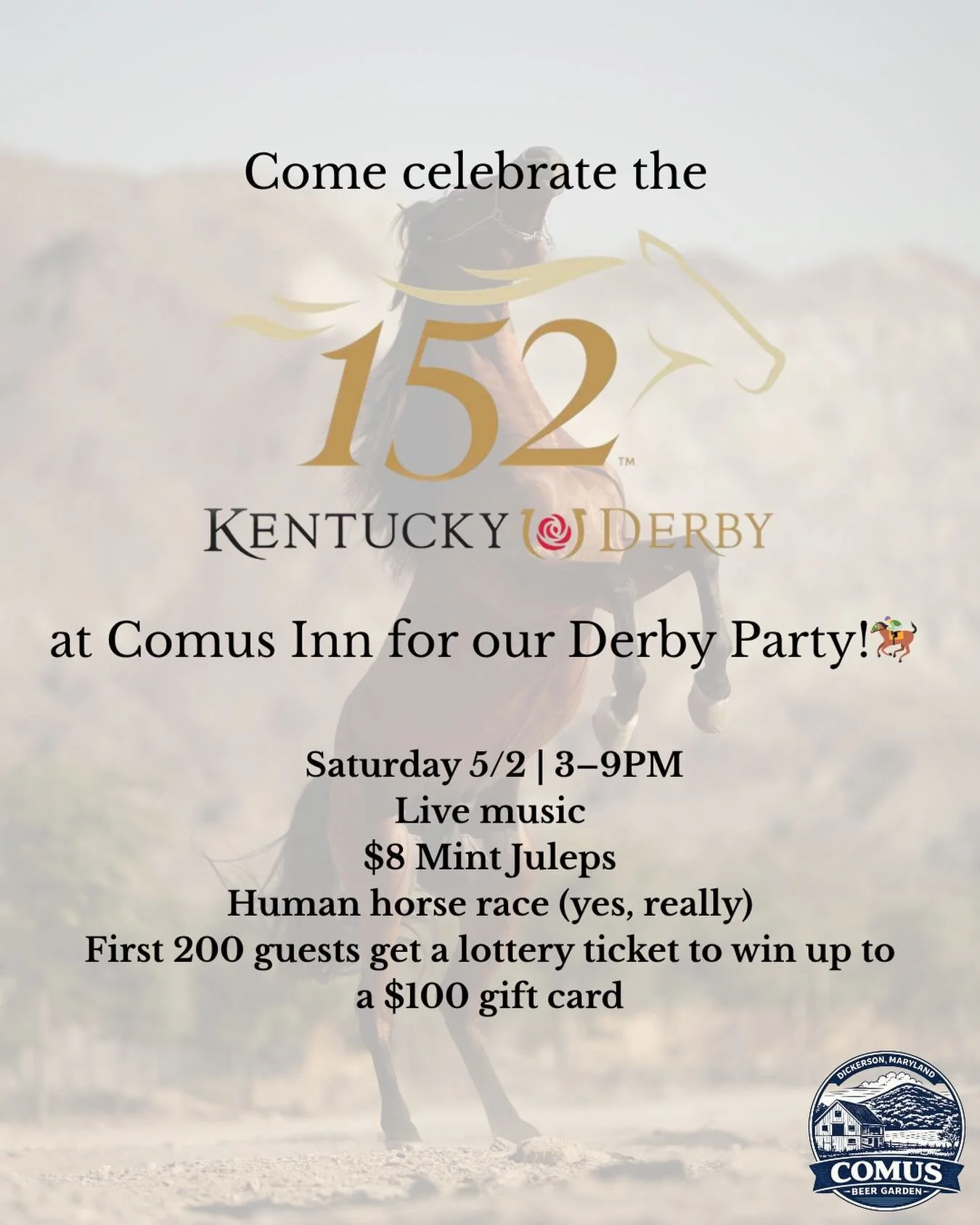 Derby Day at Comus 🐎
You won&rsquo;t want to miss this one