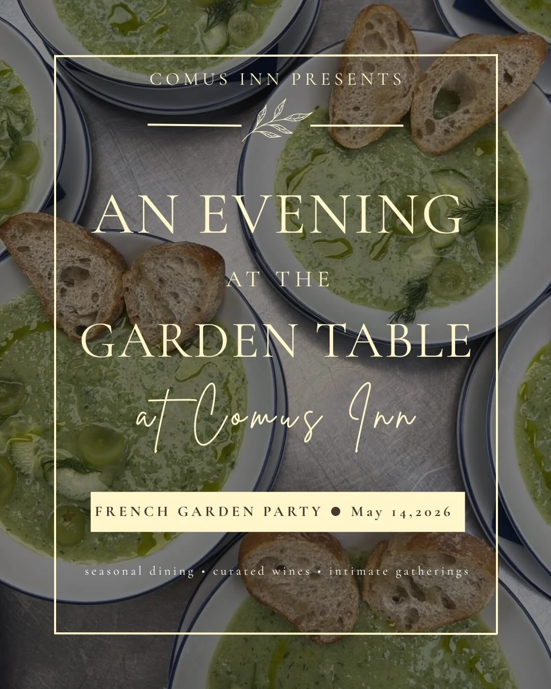 An intimate evening of seasonal dishes, curated wines, and community at the Garden Table.

Here&rsquo;s a look inside our French Garden Party dinner at Comus Inn. ✨

From chilled cucumber gazpacho to wine braised short rib and dark cherry espresso mo