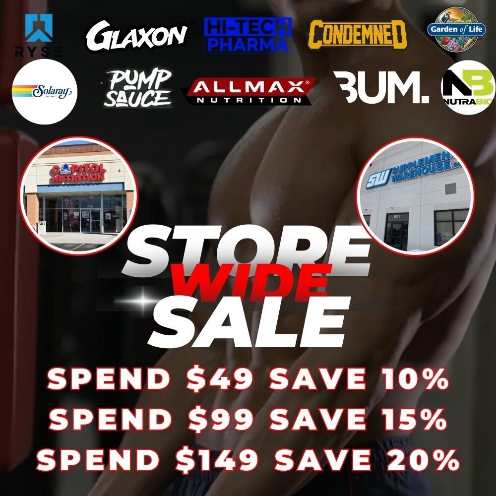 💥 Huge Store Wide Sale This Weekend 💥 ⁠
⁠
⚡ Spend $49 Save 10% OFF⁠
⚡ Spend $99 Save 15% OFF⁠
⚡ Spend $149 Save 20% OFF⁠
⁠
#capitolnutrition #orlandpark #tinleypark #mokena #worth #cookcounty #willcounty #dupagecounty #bolingbrook #schererville #na