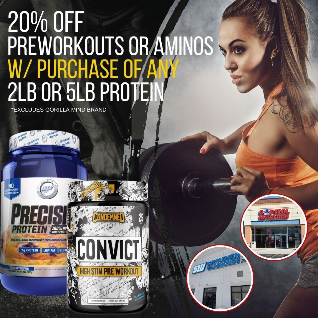 This Weekend Save 20% OFF a Preworkout or Amino of your choice when you Buy a 2lb or 5lb Tub of Protein!⁠
⁠
#orlandpark #tinleypark #mokena #schererville #naperville #lombard #cookcounty #oakforest #chicago #chicagoland #chicagoburbs #chicagosuburbs 