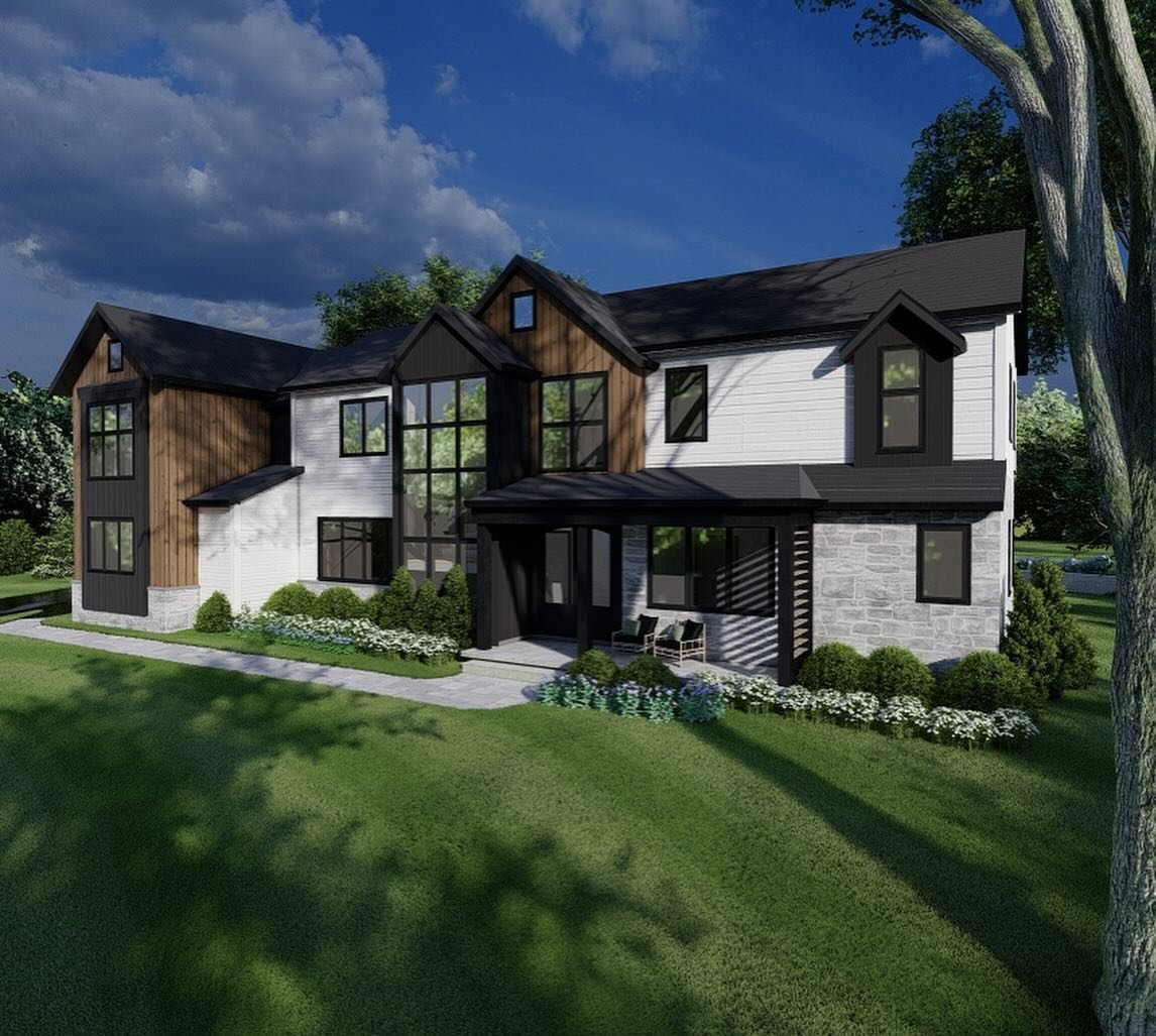 A new construction build for a transitional modern home! Mixing materials was our clients goal, giving interest around every corner.
This home will be flooded with daylight especially through the stair tower and double height vaulted living room!